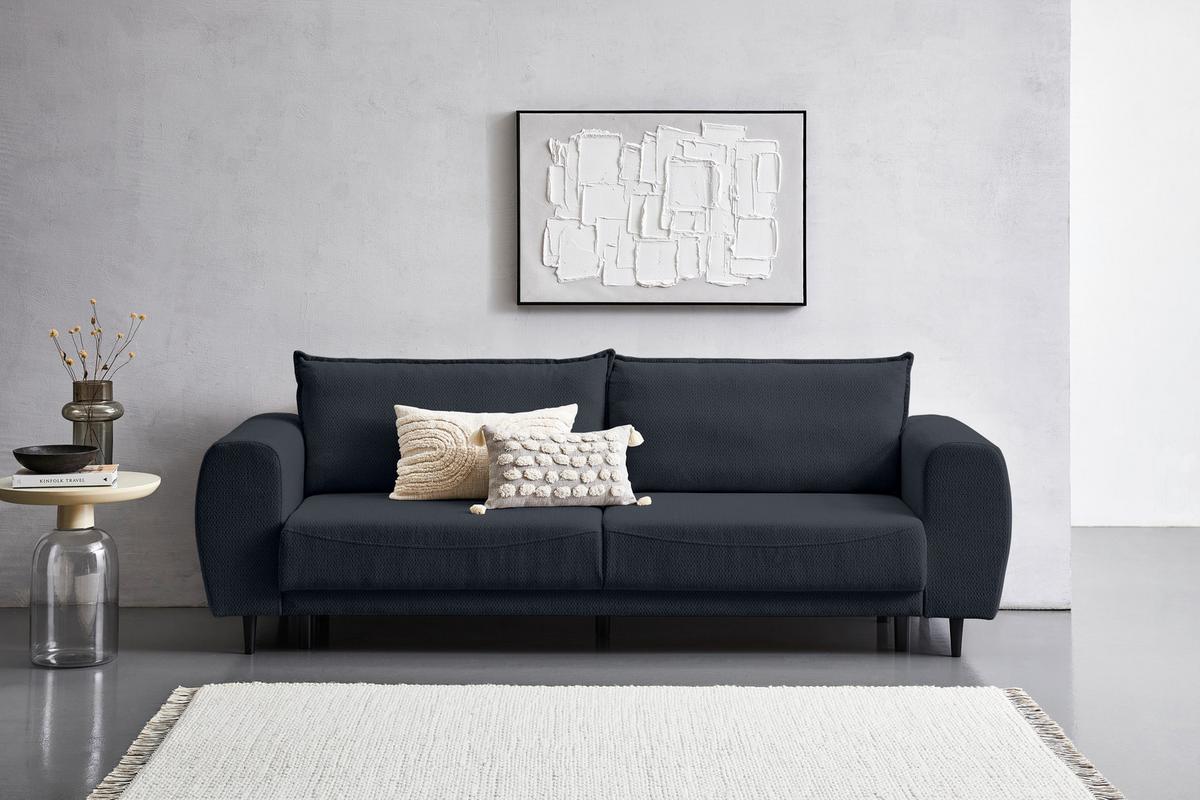 Schlafsofa Siena - Schwarz/Dunkelblau, KONVENTIONELL, Textil (245/85/92cm) - Livetastic