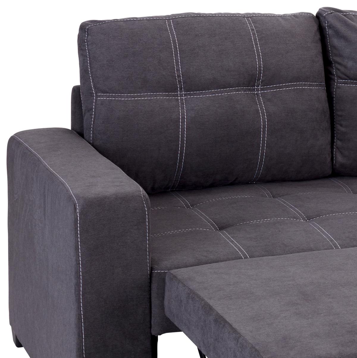 Ecksofa mit Schlaffunktion + Bettkasten Mediolan Dunkelgrau - Dunkelgrau/Schwarz, Design, Textil (240/160cm) - Ondega