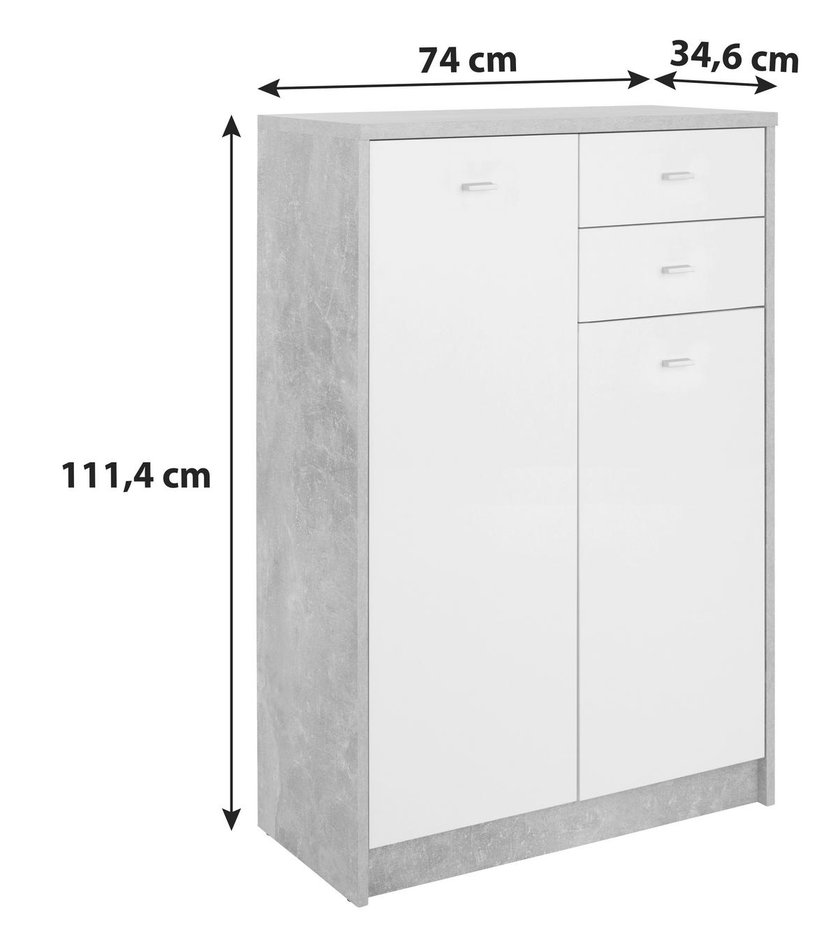 Kommode B 74cm 4-you New, Betonoptik/weiß - Schwarz/Weiß, MODERN, Holzwerkstoff (74/111,4/34,6cm)