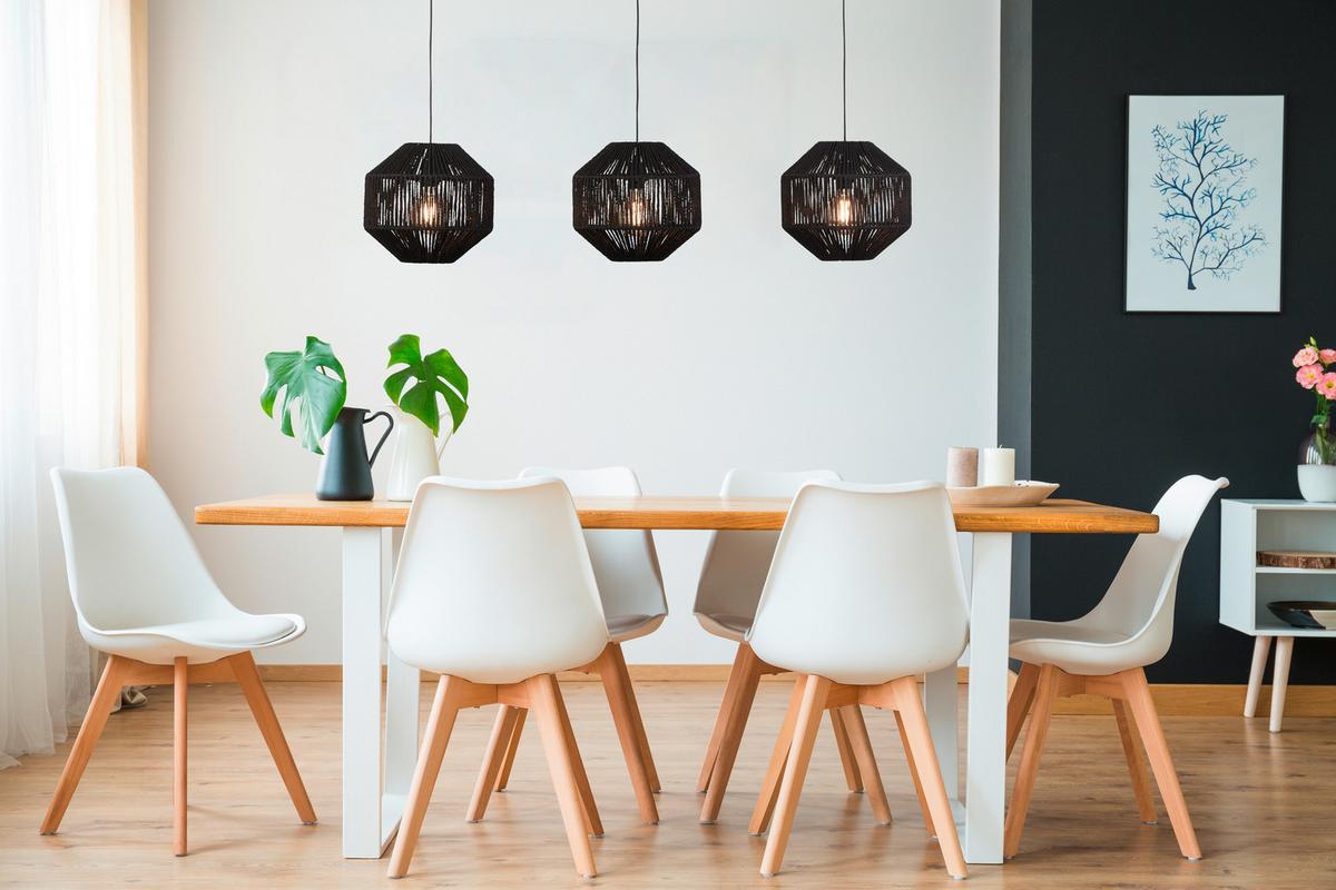 Hängeleuchte Wicker H: 130 cm, 3-Flammig, höhenverstellbar - Schwarz, Design, Textil/Metall (130/130/30cm)