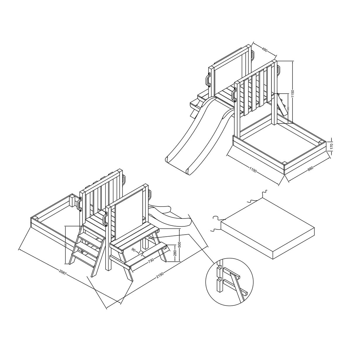 Spielturm Mit Rutsche Grau - Braun/Grau, Basics, Holz/Kunststoff (208,7/88/215cm) - Ambia Garden