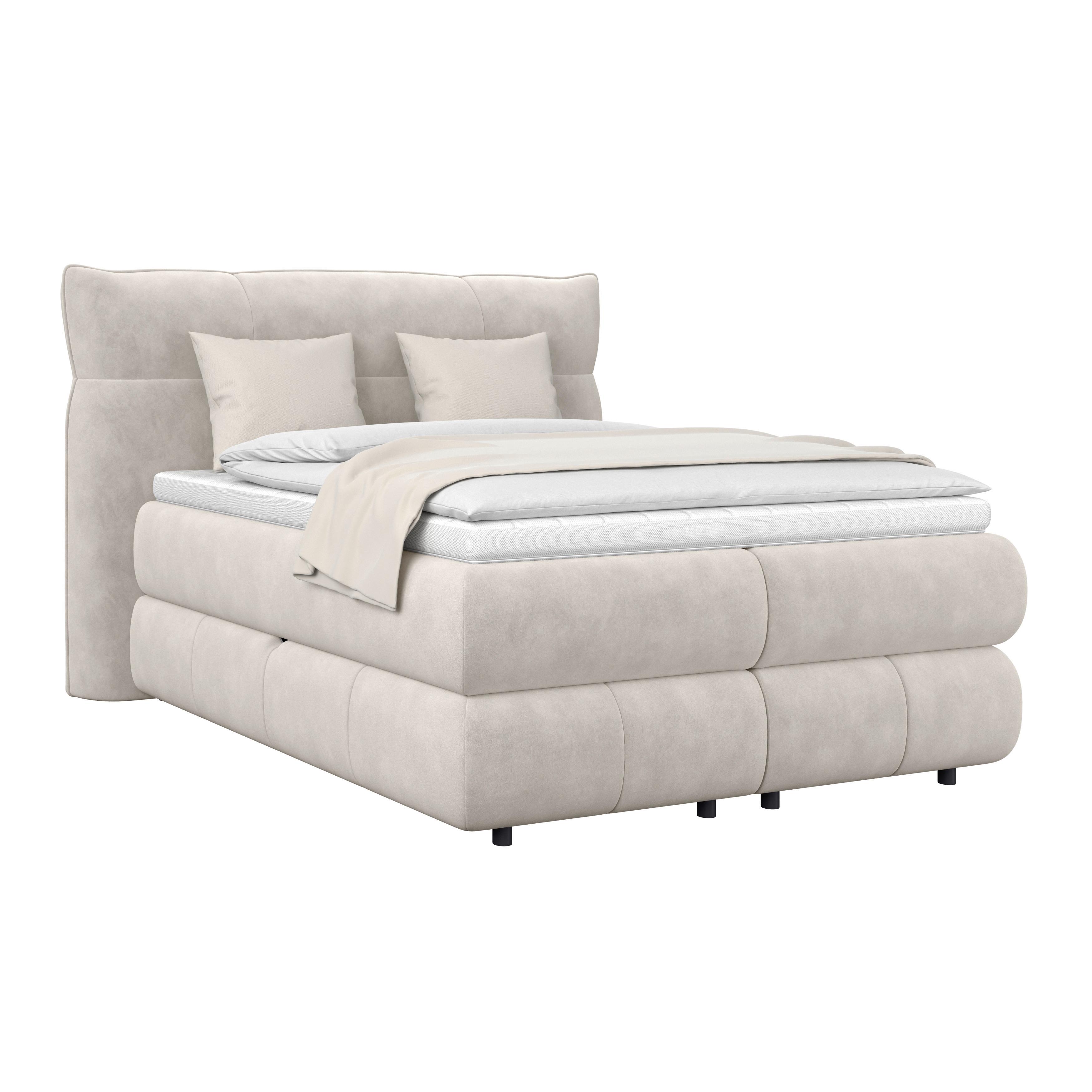 Boxspringbett Carmelo Beige 140x200 cm H3 - Beige/Schwarz, Trend, Textil (140/200cm)