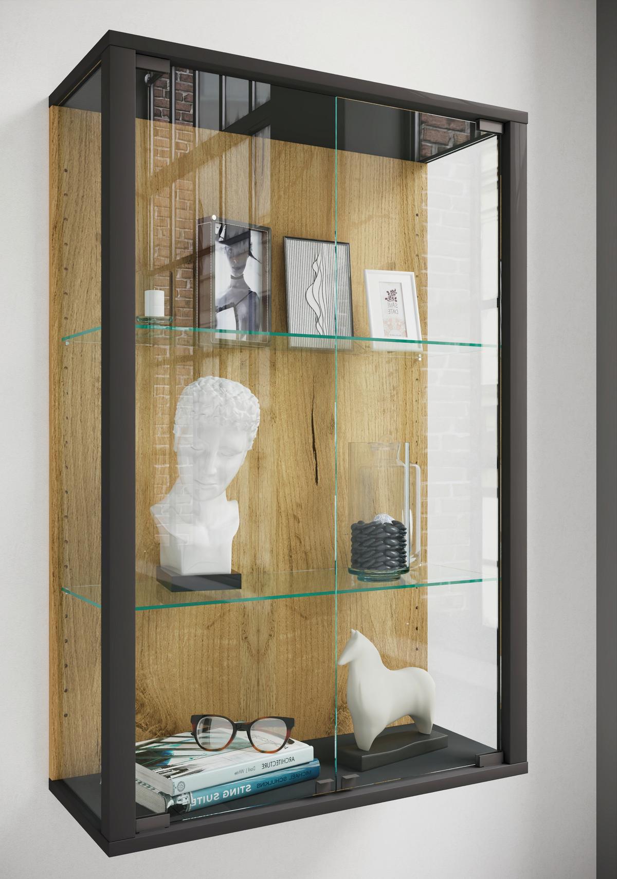 Hängevitrine Udina Schwarz/Honigeiche B: 59 cm - Honigeiche/Klar, Design, Glas/Holzwerkstoff (59/80/25cm) - Livetastic