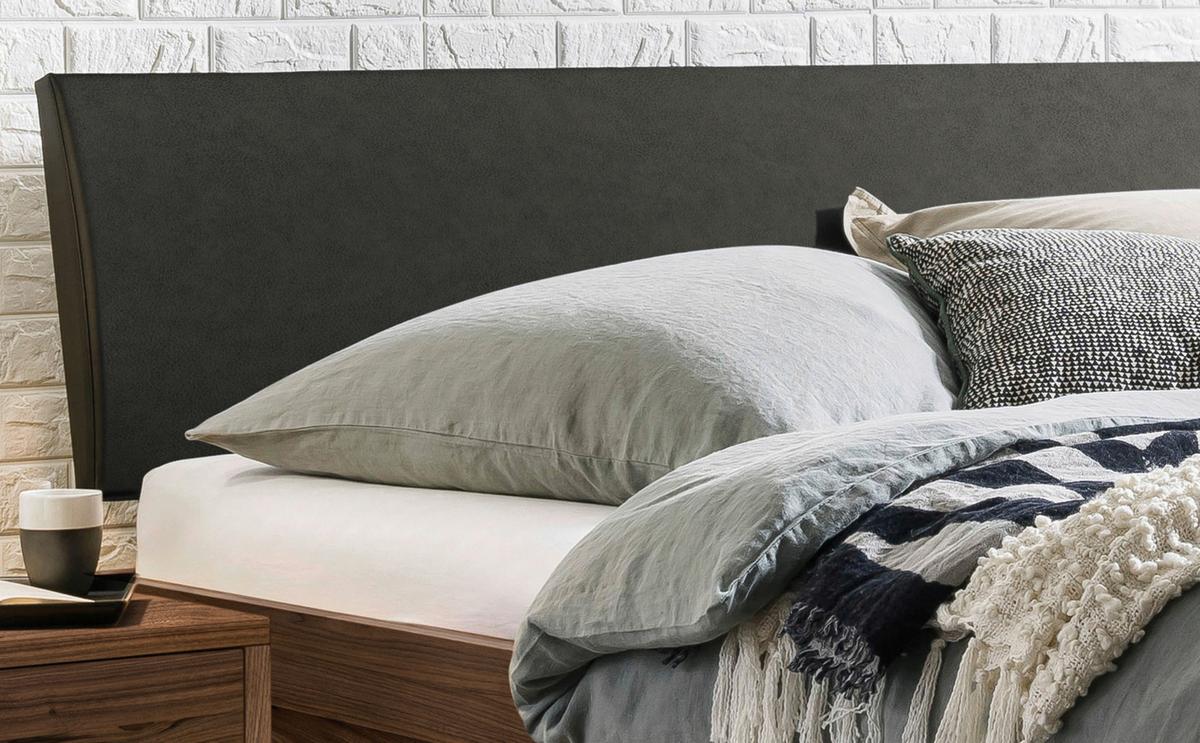 Bett Sondrio Mit Gepolstertem Kopfteil 140x200 - Anthrazit/Nussbaumfarben, Natur, Holz/Textil (140/200cm) - Hasena