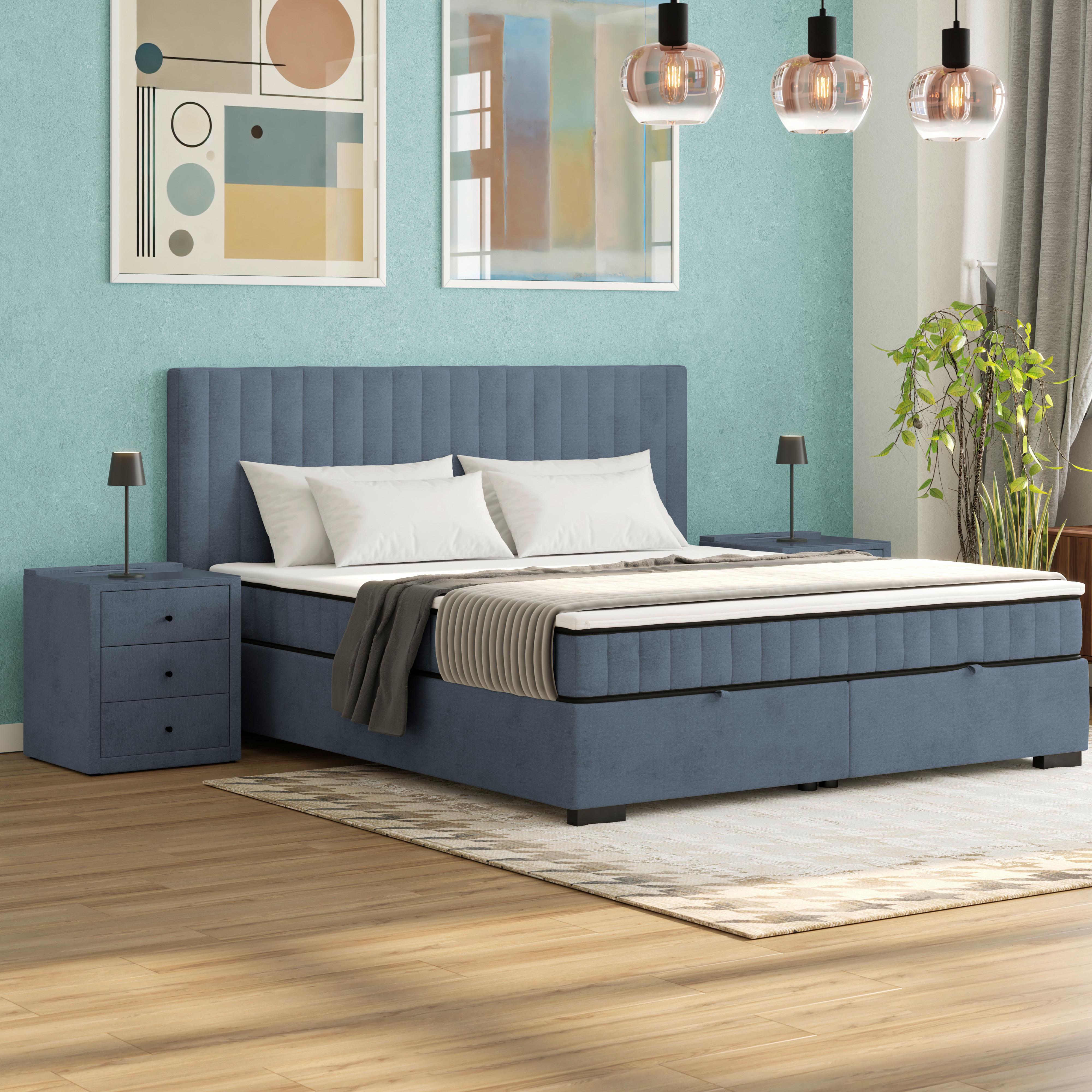 Boxbett Maya Inkl. Bettkasten Graublau 200x220 Cm - Graublau/Schwarz, MODERN, Holz/Holzwerkstoff (200/220cm)