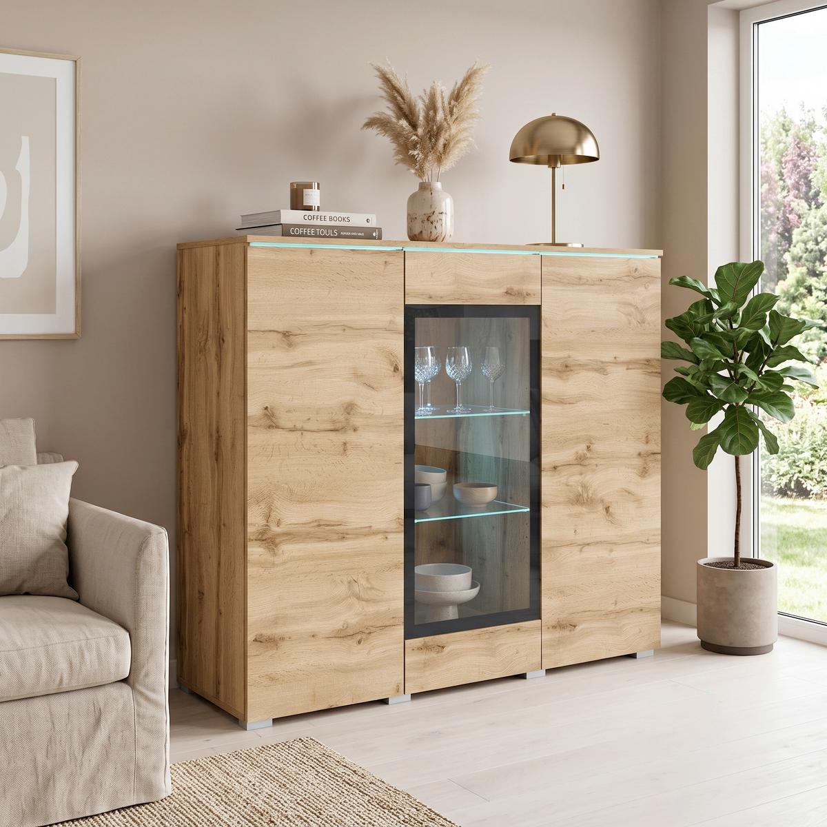 VYSOKÁ KOMODA VERA 120 - sivá/dub wotan, Trend, kompozitné drevo/plast (120/103,3/39,5cm) - P & B