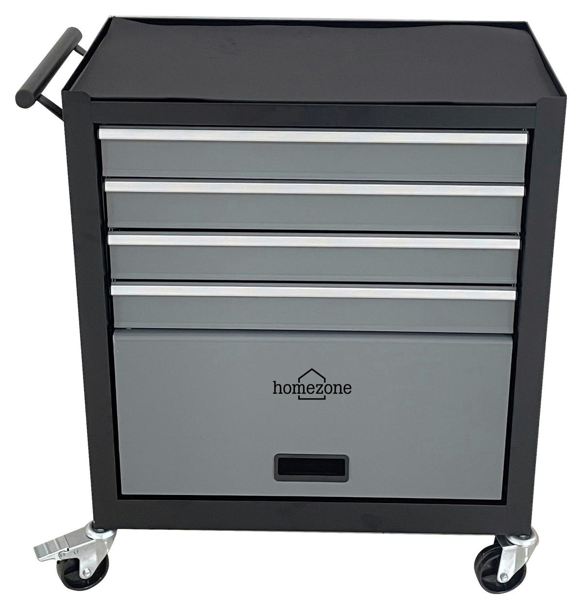 Werkstattwagen Falkon 4 Laden Verschließbar mit Rollen - Schwarz/Grau, MODERN, Metall (61,6/33/74,5cm) - Homezone
