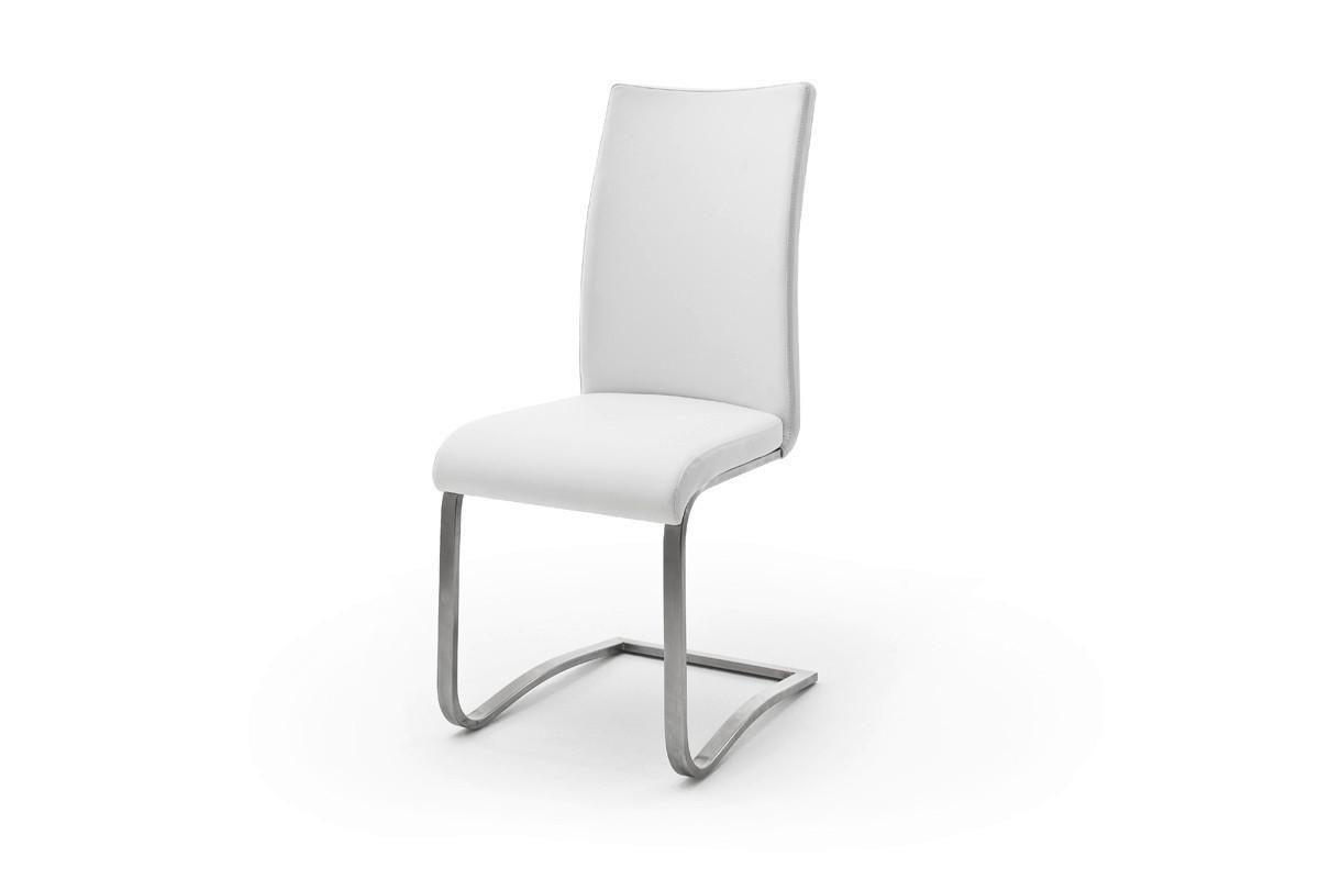 Schwingstuhl Arco 2 Leder Weiß B: 43 cm - Edelstahlfarben/Weiß, KONVENTIONELL, Leder/Metall (43/102/52cm)