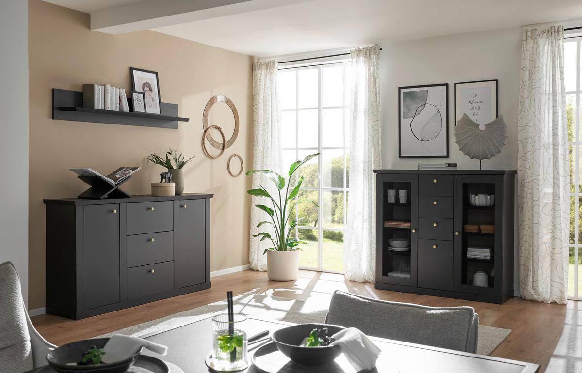 Highboard Lincoln Schwarz/Eichefarben B: 129cm - Eichefarben/Schwarz, Design, Holzwerkstoff (129/118/42cm) - MID.YOU