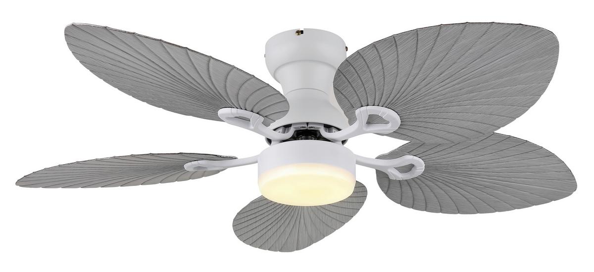 Deckenventilator Elise Opal Weiß D: 107 cm - Opal/Weiß, KONVENTIONELL, Kunststoff/Metall (107/28,5cm) - Globo