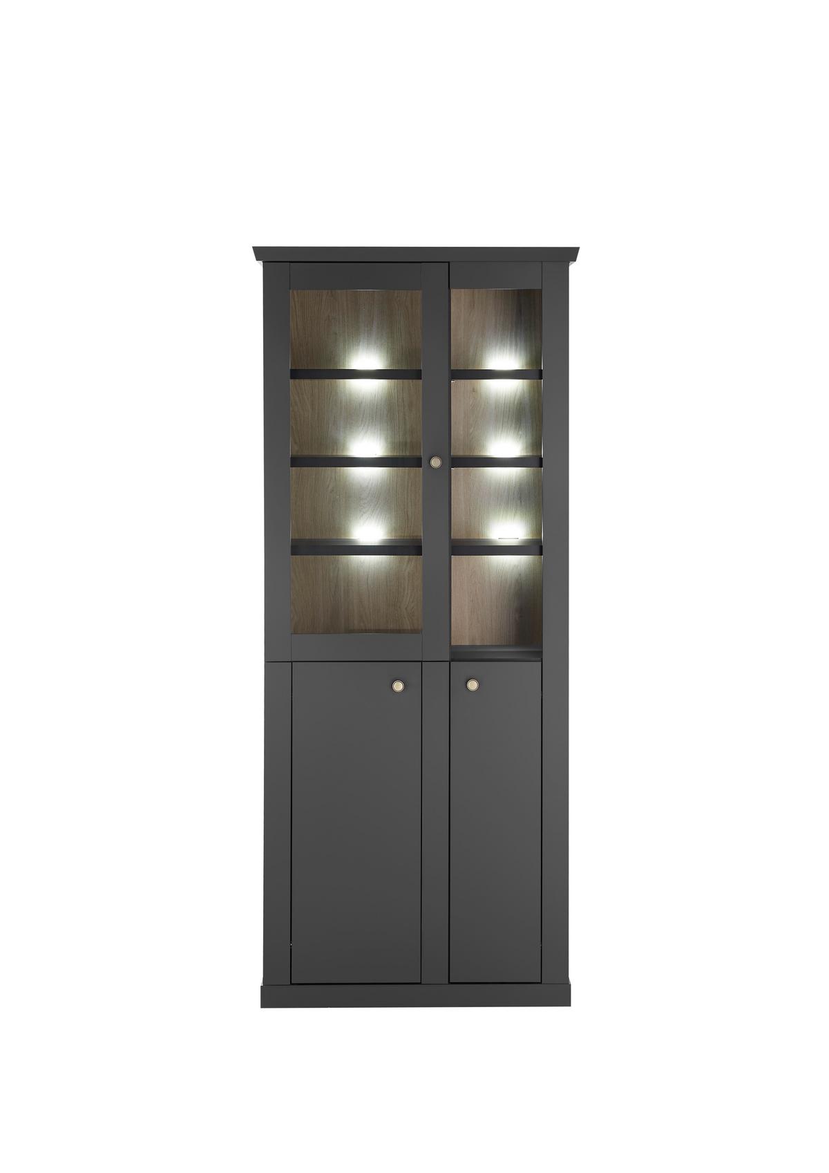 Vitrine Lincoln Schwarz/Eichefarben B: 86cm - Eichefarben/Schwarz, Design, Holzwerkstoff (86/200/39cm) - MID.YOU