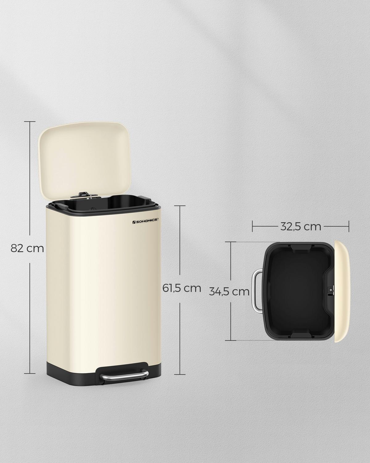 Abfallsammler Schwarz B: 34,5cm - Creme/Schwarz, Basics, Kunststoff/Metall (34,5/61,5/32,5cm)