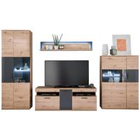 Wohnkombination 4-Tlg. Cortona Anthrazit/Eichefarben - Klar/Eichefarben, Design, Glas/Holzwerkstoff (330/198/50cm) - Livetastic