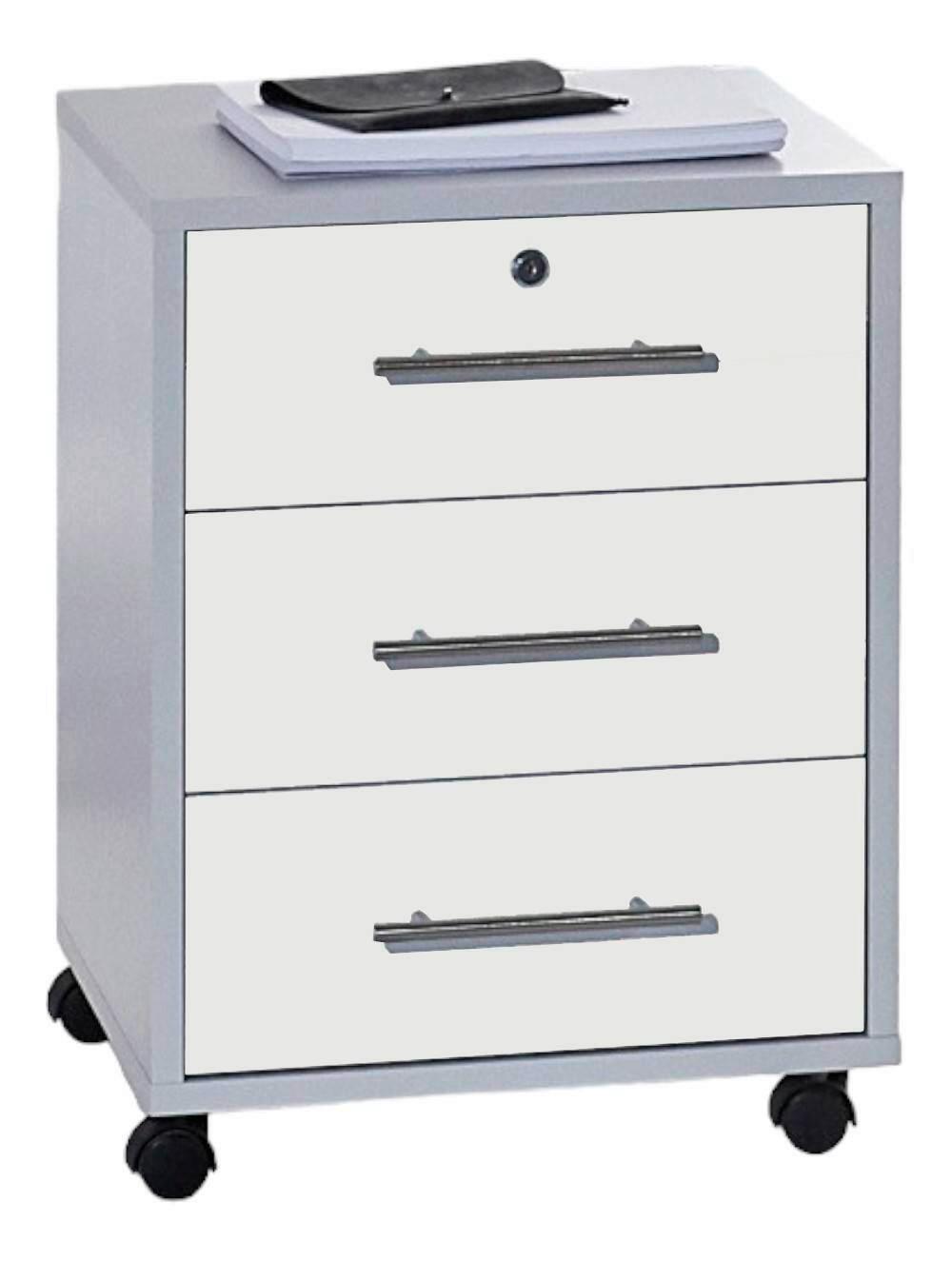 Rollcontainer Office Edition Grau/weiß B: 44 Cm - Weiß/Grau, MODERN, Holzwerkstoff/Kunststoff (44/58/40cm) - MID.YOU