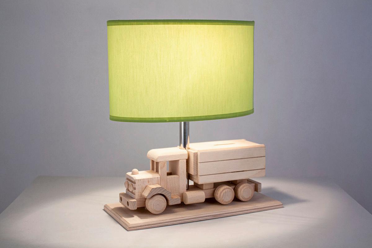 Kindertischleuchte 4112425 Lkw Mit Spardose - Naturfarben/Grün, Natur, Holz/Holzwerkstoff (32/14/27cm)