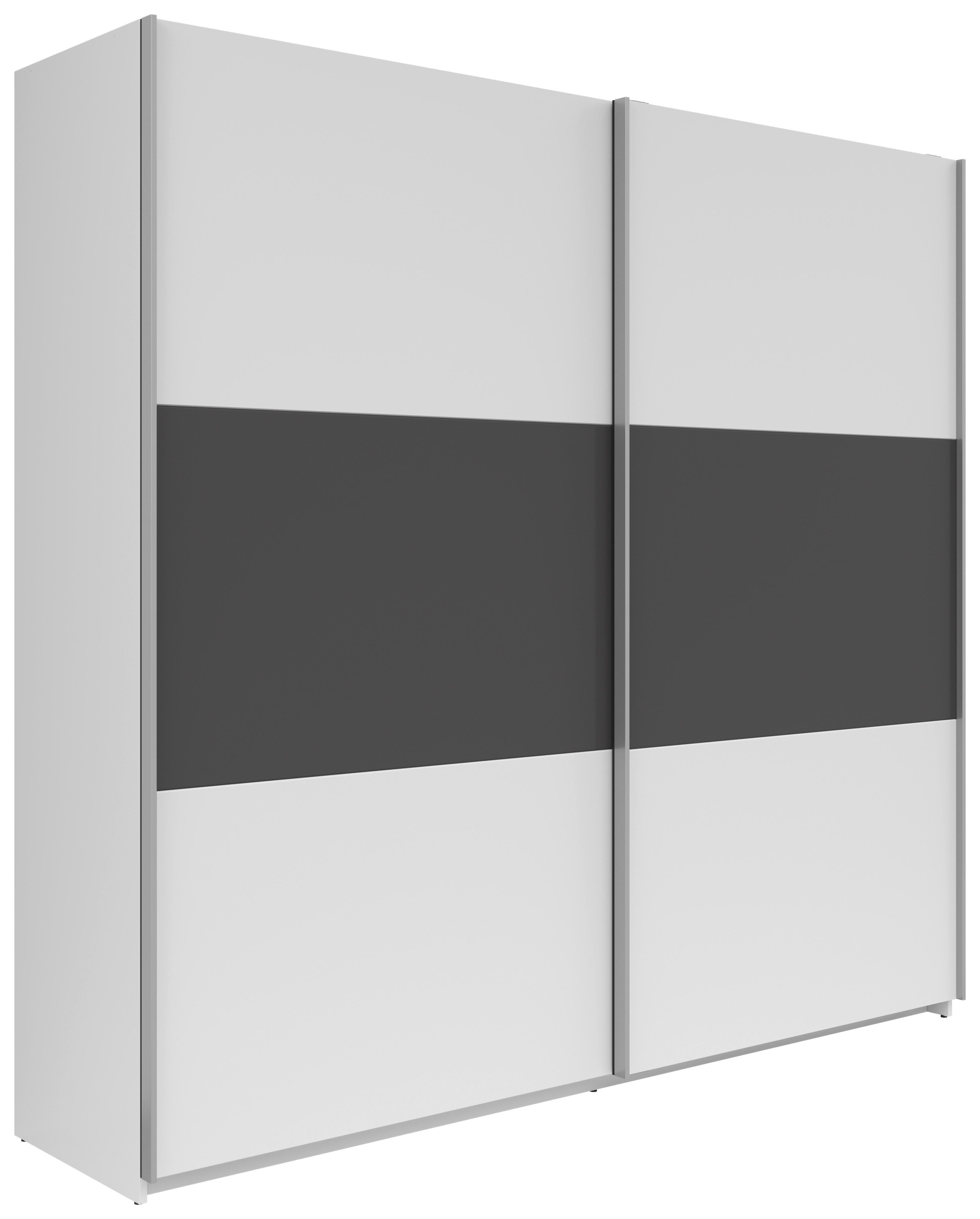 Schwebetürenschrank B: 218 cm Saturn Weiß Dekor - Graphitfarben/Weiß, KONVENTIONELL, Holzwerkstoff (218/210/59cm)