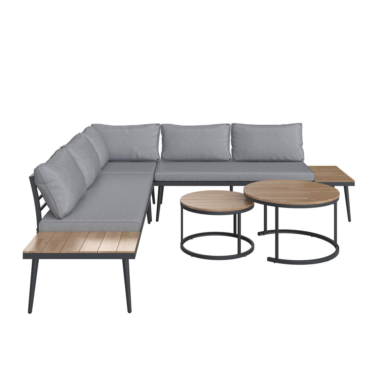 Záhradní sedací souprava LORENA - šedá/černá, Moderní, kov/dřevo (241/67/69cm) - Bessagi Garden
