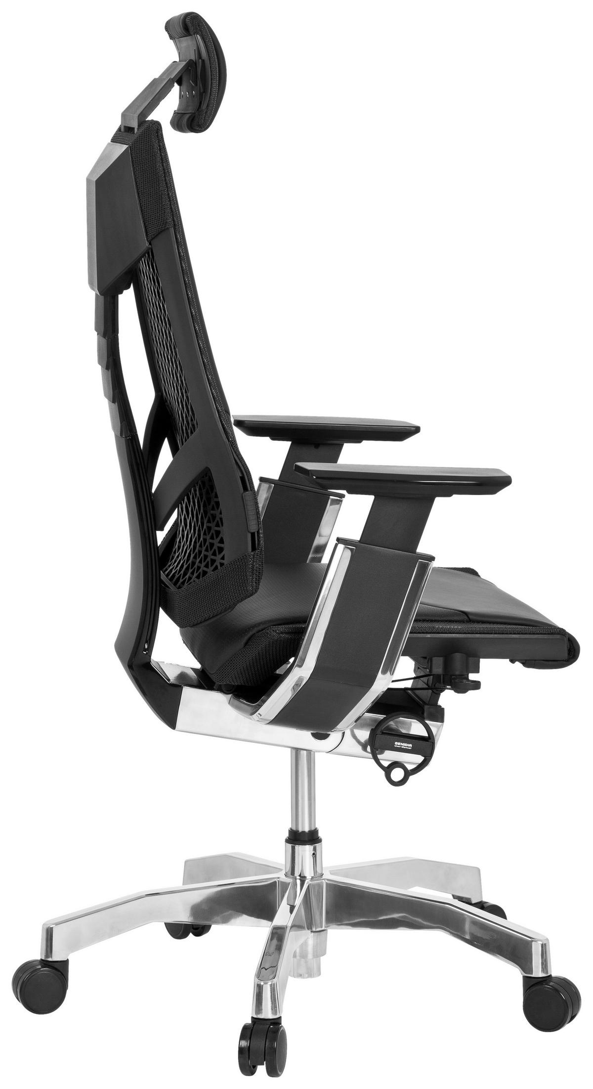 Drehstuhl Genidia Pro Schwarz - Alufarben/Schwarz, MODERN, Leder/Kunststoff (57/119/46cm) - MID.YOU