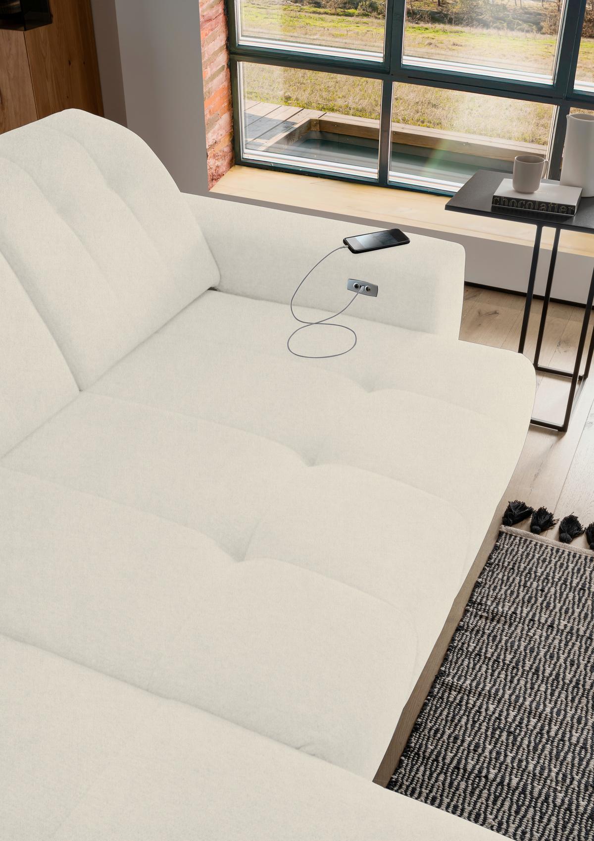 Ecksofa mit USB Anschluss Sano, Creme, S: 200x261 cm - Creme/Schwarz, MODERN, Textil (200/261cm) - Livetastic