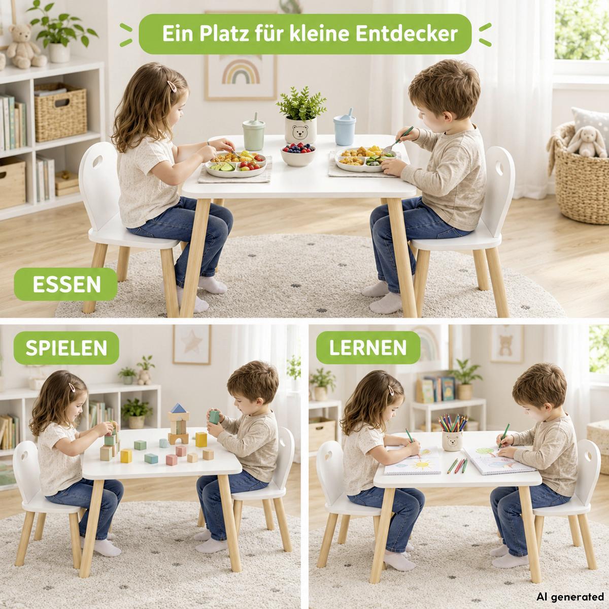 Kindersitzgruppe 3--teilig. Kiefer Weiß - Weiß, MODERN, Holzwerkstoff - Kesper
