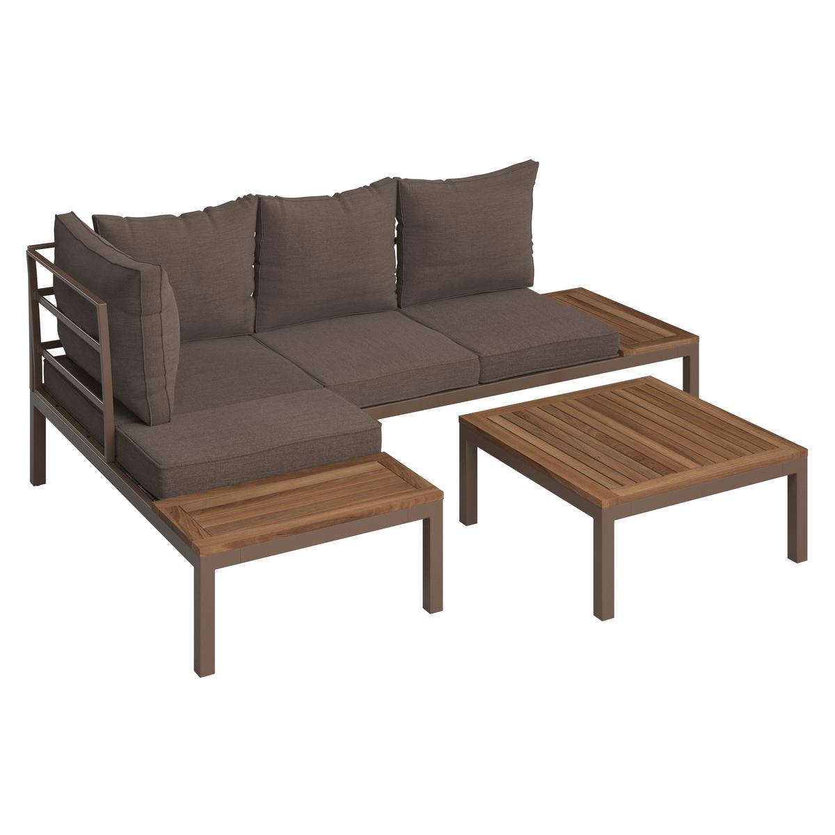 TERASOVÁ SEDACÍ SOUPRAVA LIA - hnědá/barvy akácie, Moderní, kov/dřevo (138/77/207cm) - Mömax