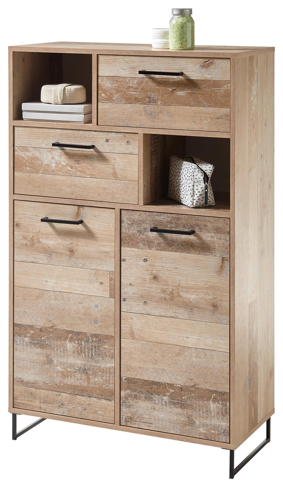 Kommode Mit 2 Klappen 80cm Roof Eiche Dekor - Eichefarben/Schwarz, KONVENTIONELL, Holzwerkstoff (80/130/37cm) - MID.YOU