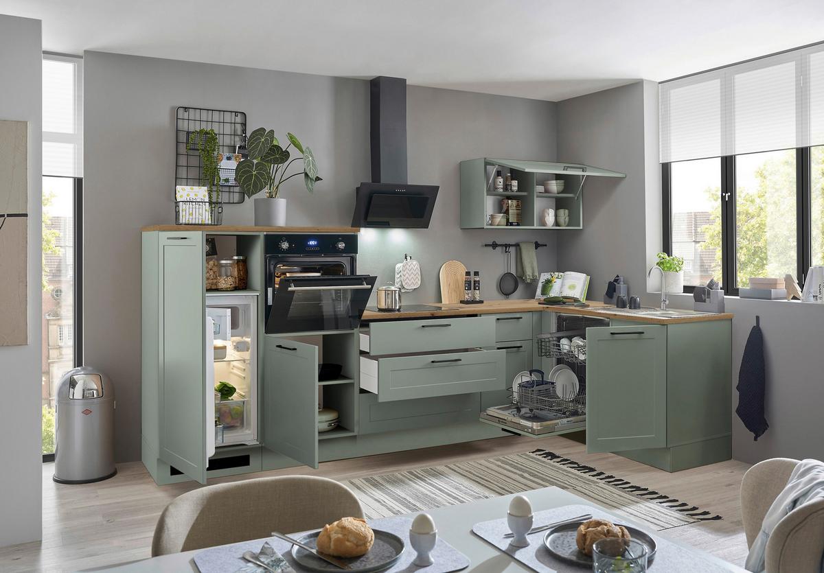 Eckküche Marseille Grün/eiche Dekor S: 320x175 Cm - Eiche Artisan/Grün, Design, Holzwerkstoff (320/175cm) - MID.YOU