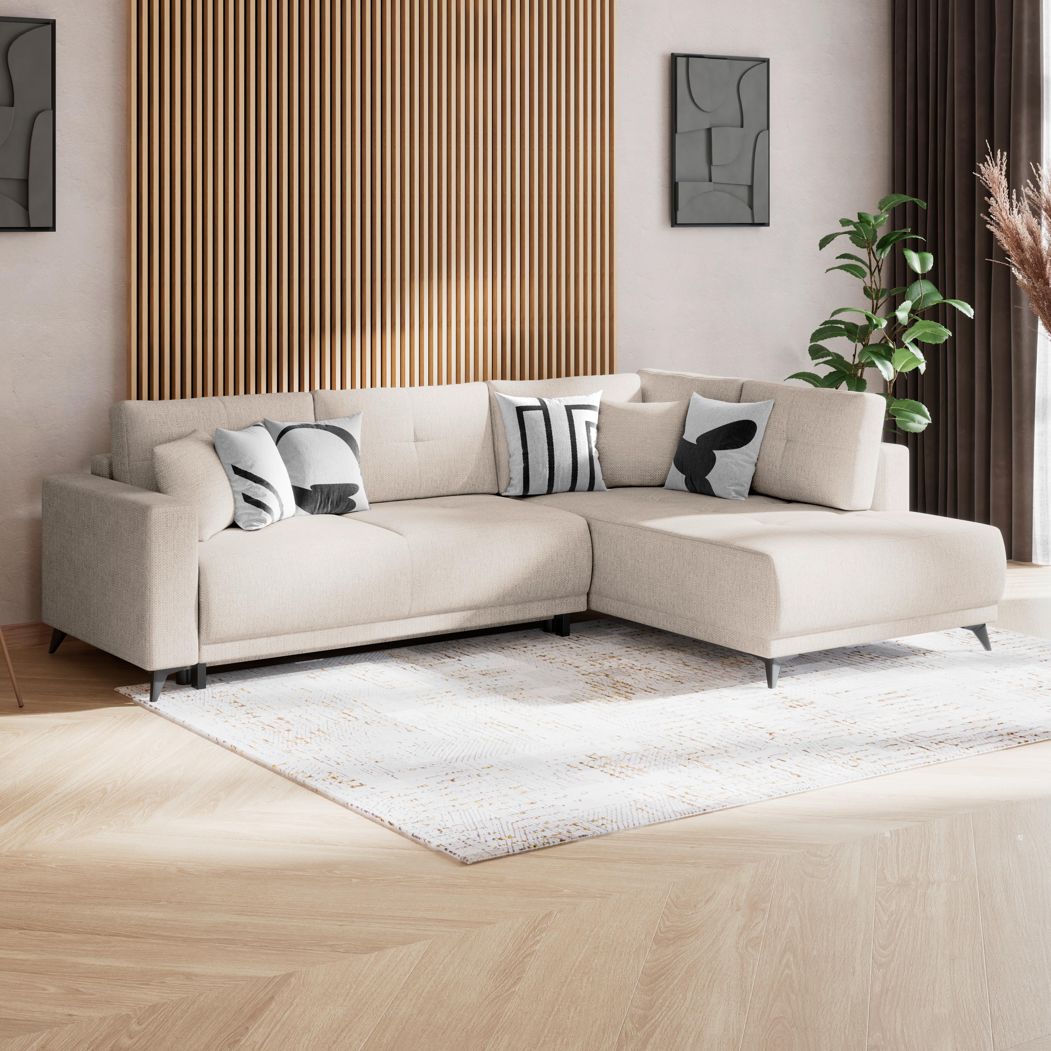Ecksofa mit Schlaffunktion & Bettkasten Texas Hellbraun - Hellbraun/Schwarz, KONVENTIONELL, Holz (259/203/203cm)