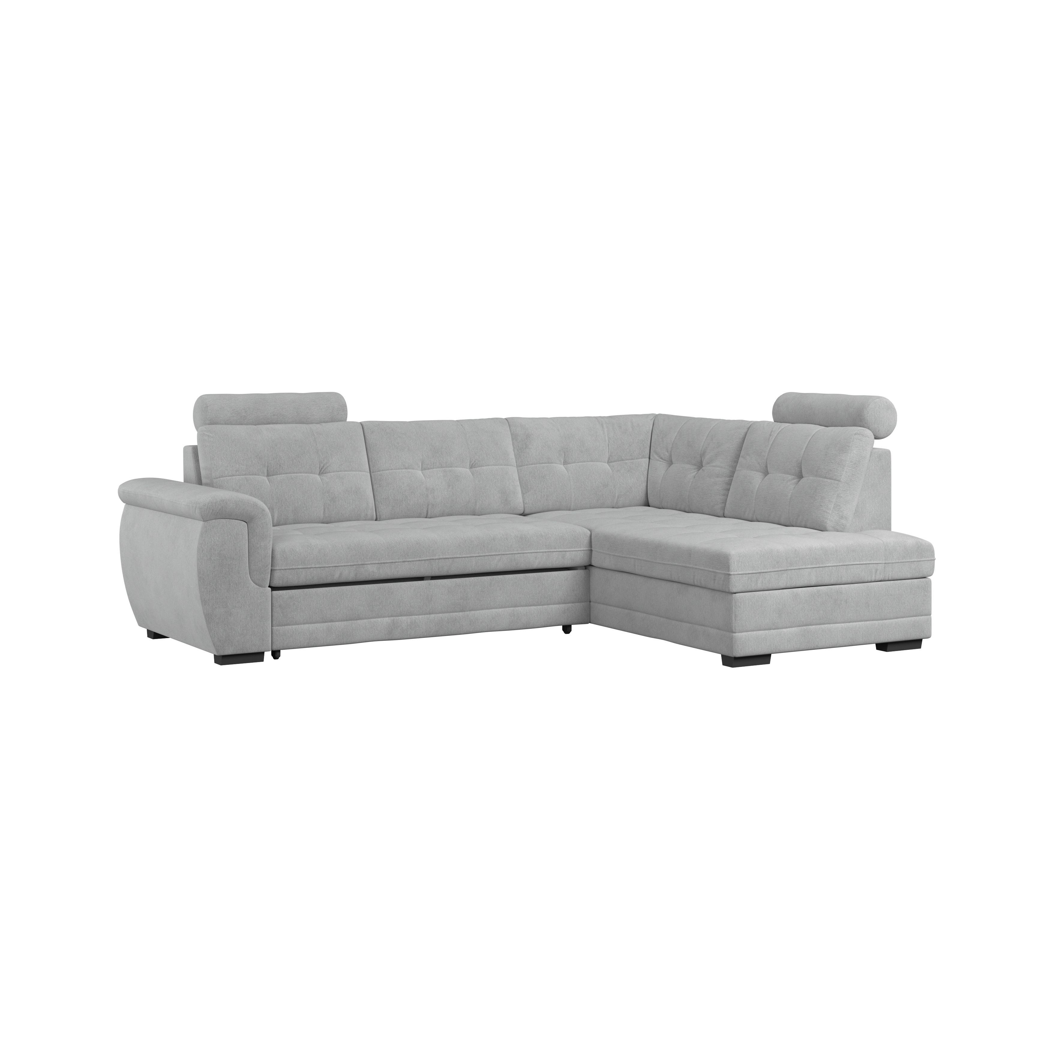 Ecksofa mit Schlaffunktion Falco new hellgrau 251x183 cm - Hellgrau/Schwarz, KONVENTIONELL, Textil (251/183cm) - Ondega