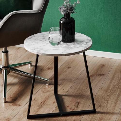 Konferenční stolek Silvia - bílá/černá, Moderní, kov/kompozitní dřevo (45/45/45cm) - Bessagi Home