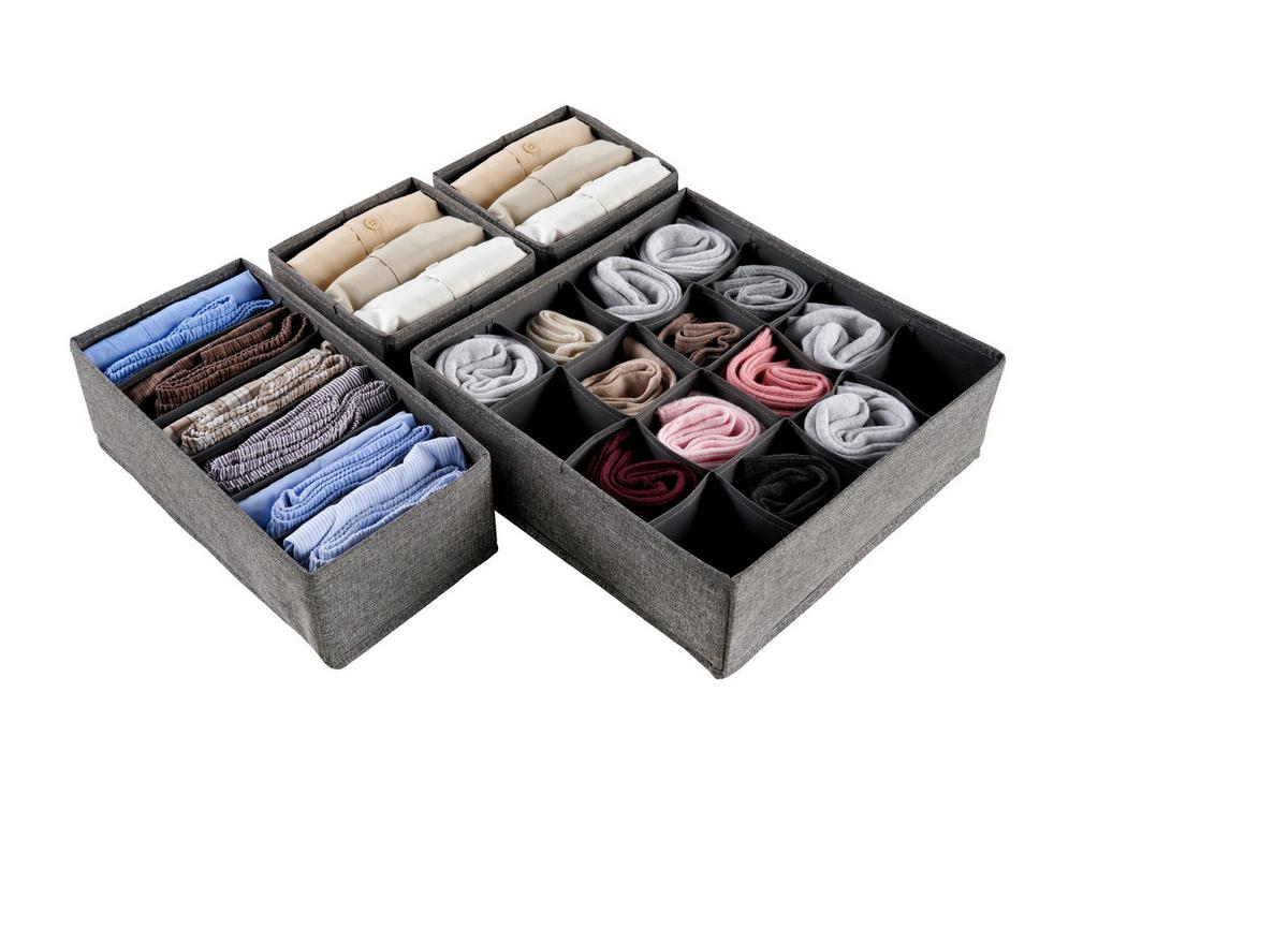 Sada úložných boxů 4 ks - tmavě šedá, Moderní, textil/papír - Mömax