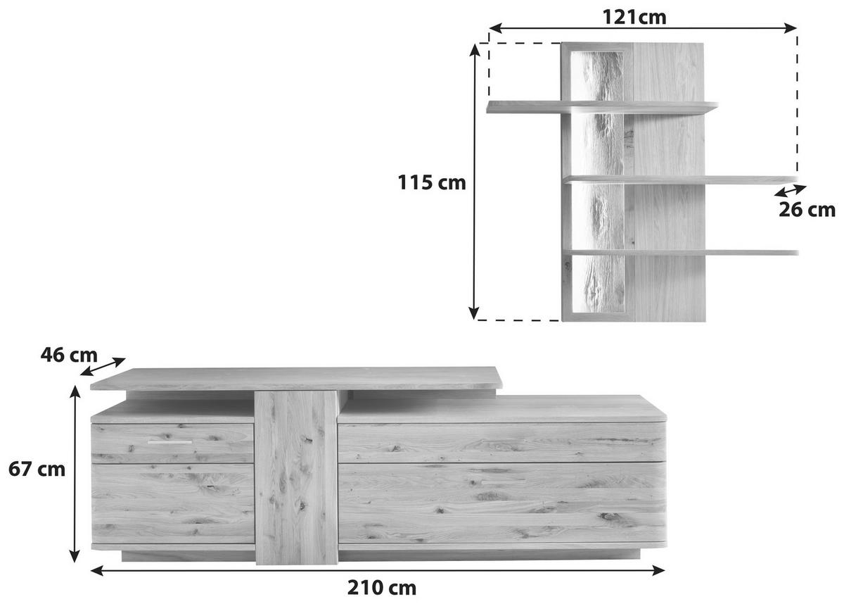 Wohnwand Santori Eiche teilmassiv - Eichefarben, Design, Holz/Holzwerkstoff (280/200/45cm) - Livetastic