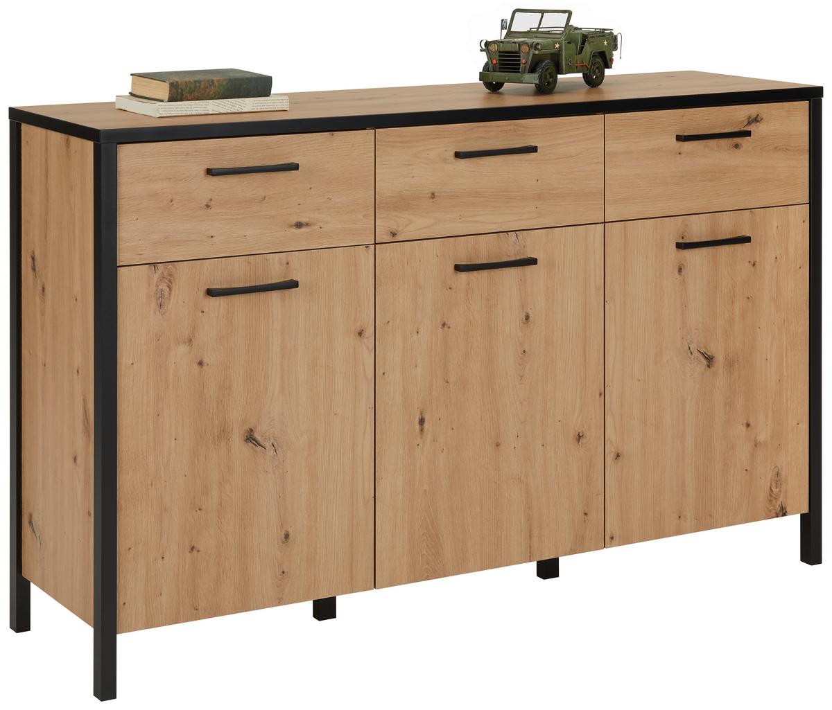 ŠIROKÁ KOMODA KIRIKUS - čierna/farba duba, Lifestyle, kompozitné drevo/plast (139,8/89,5/40,2cm) - Mömax