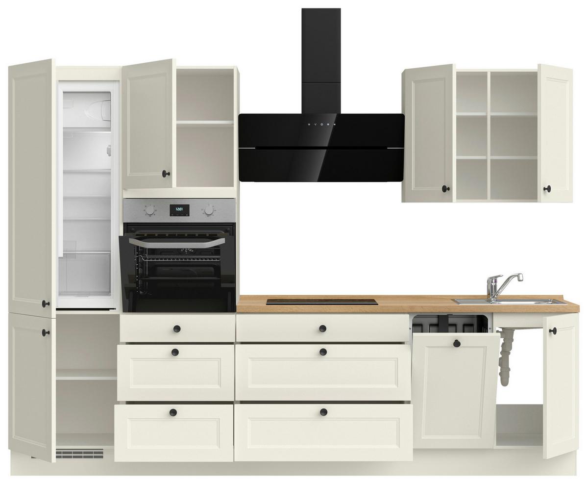 Kuchynská linka 300 cm, biela/dekor dub Sierra - čierna/biela, Modern, kov/kompozitné drevo (300cm) - Nobilia