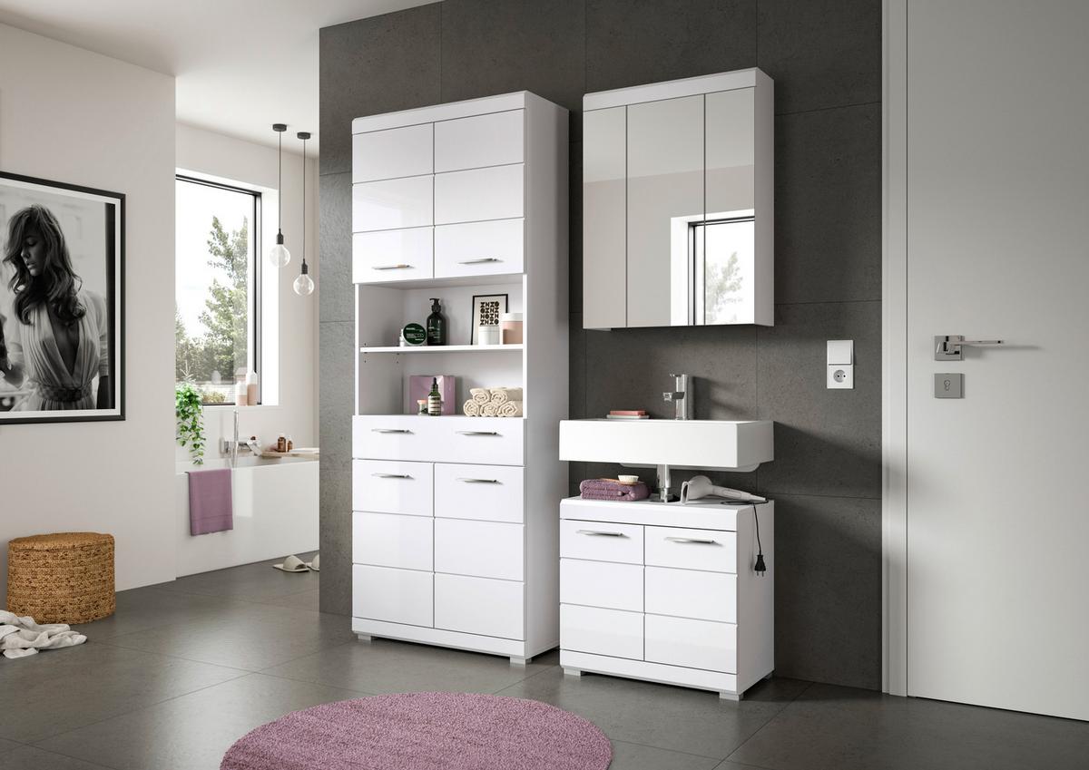 Badezimmer Scout Weiß B: 134 Cm - Weiß Hochglanz/Silberfarben, MODERN, Holzwerkstoff (134cm) - MID.YOU