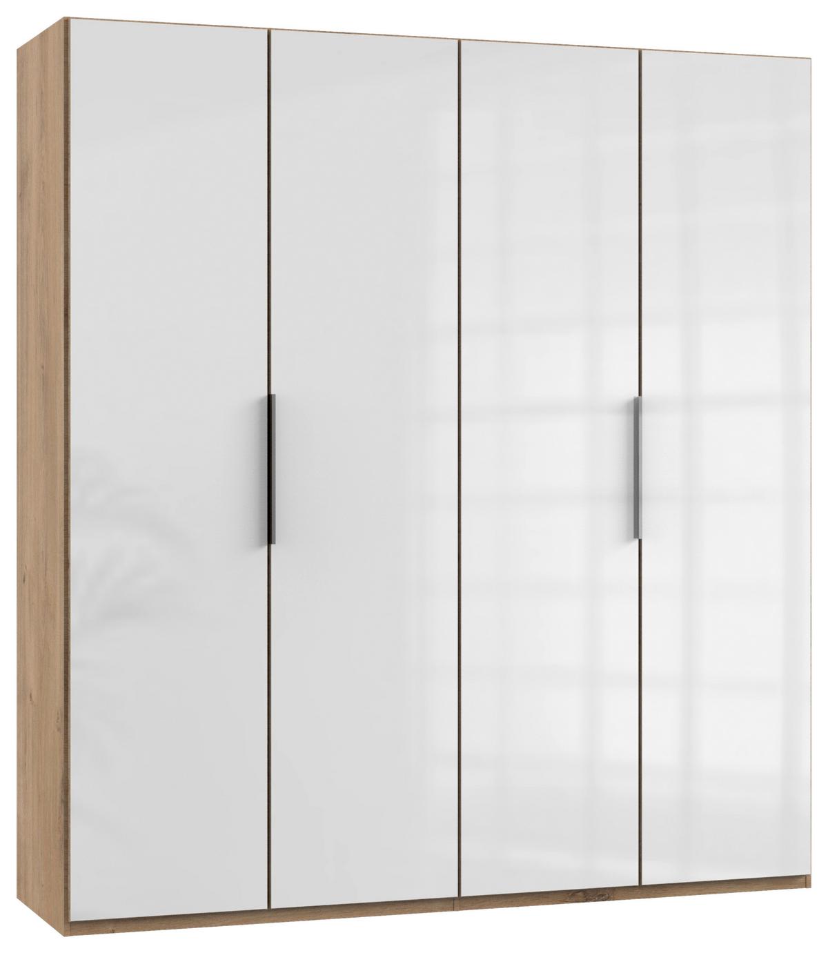 Šatníková skriňa LEVEL 36 D - biela s vysokým leskom/farba duba, Modern, kompozitné drevo (200/216/58cm) - MID.YOU