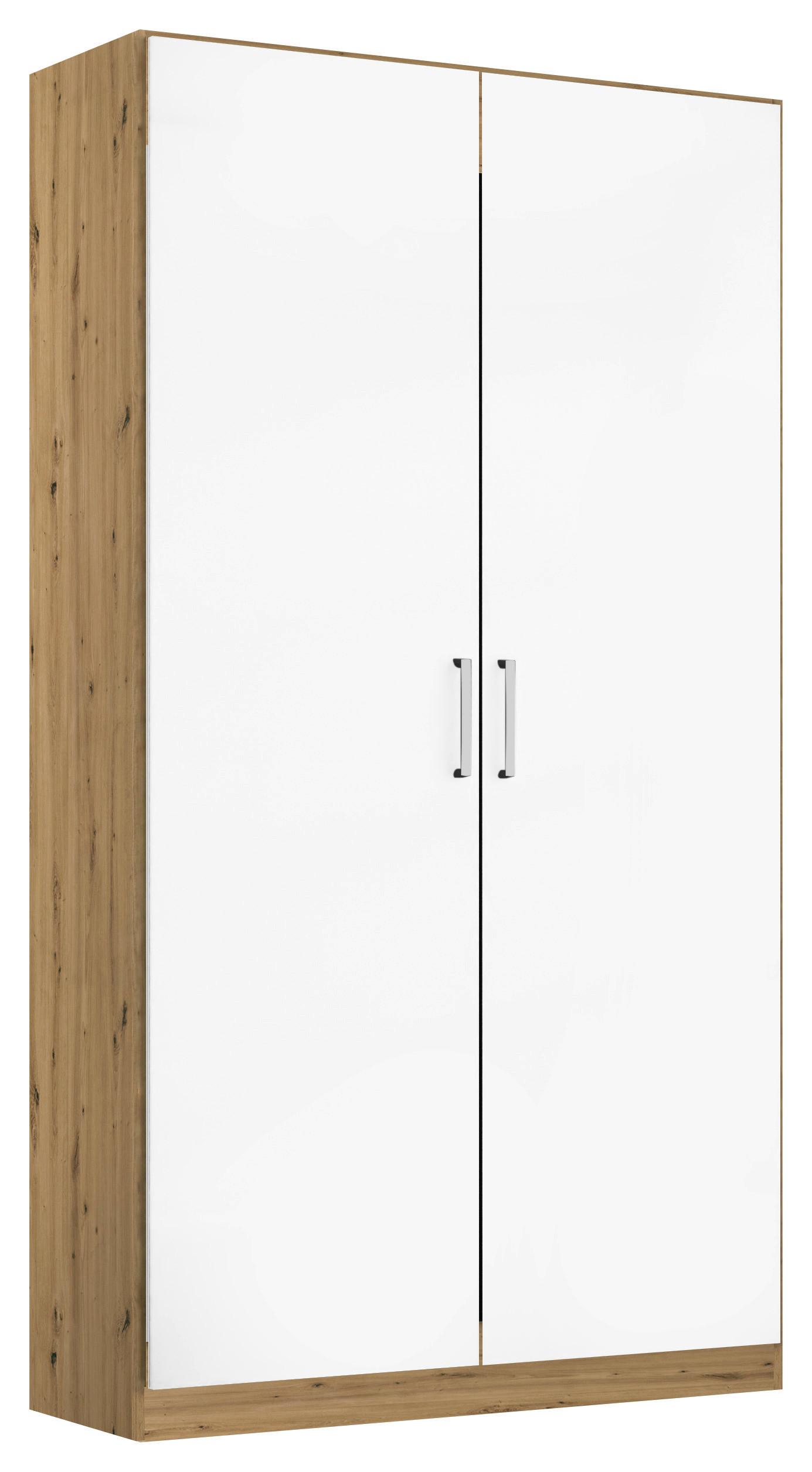 Drehtürenschrank B: 91 cm Berlin Weiß/Eiche Dekor - Weiß Hochglanz/Eiche Artisan, MODERN, Holzwerkstoff (91/197/54cm) - Rauch Möbel