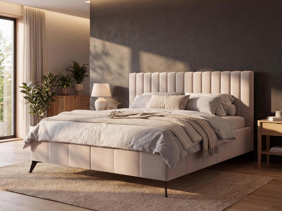 Manželská postel Vivien 2, 180x200, krémová - černá/krémová, Moderní, dřevo/textil (180/200cm)