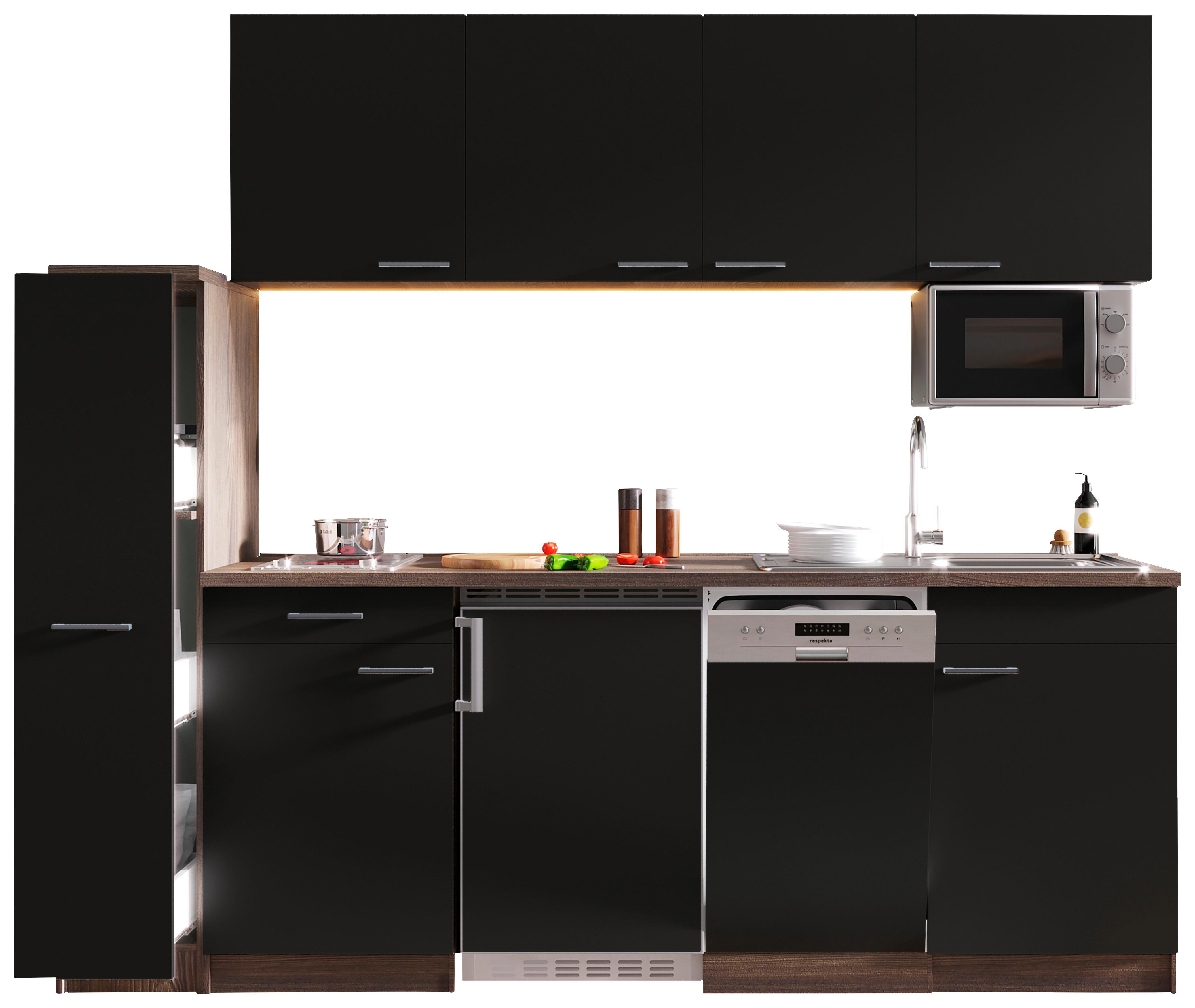 Küchenblock Oliver Singleküche 225 cm - Eichefarben/Schwarz, Basics, Holzwerkstoff (225cm) - Respekta