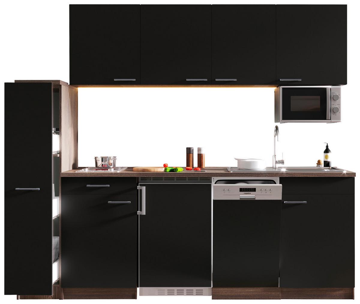 Küchenblock Oliver Singleküche 225 Cm - Eichefarben/Schwarz, Basics, Holzwerkstoff (225cm) - Respekta