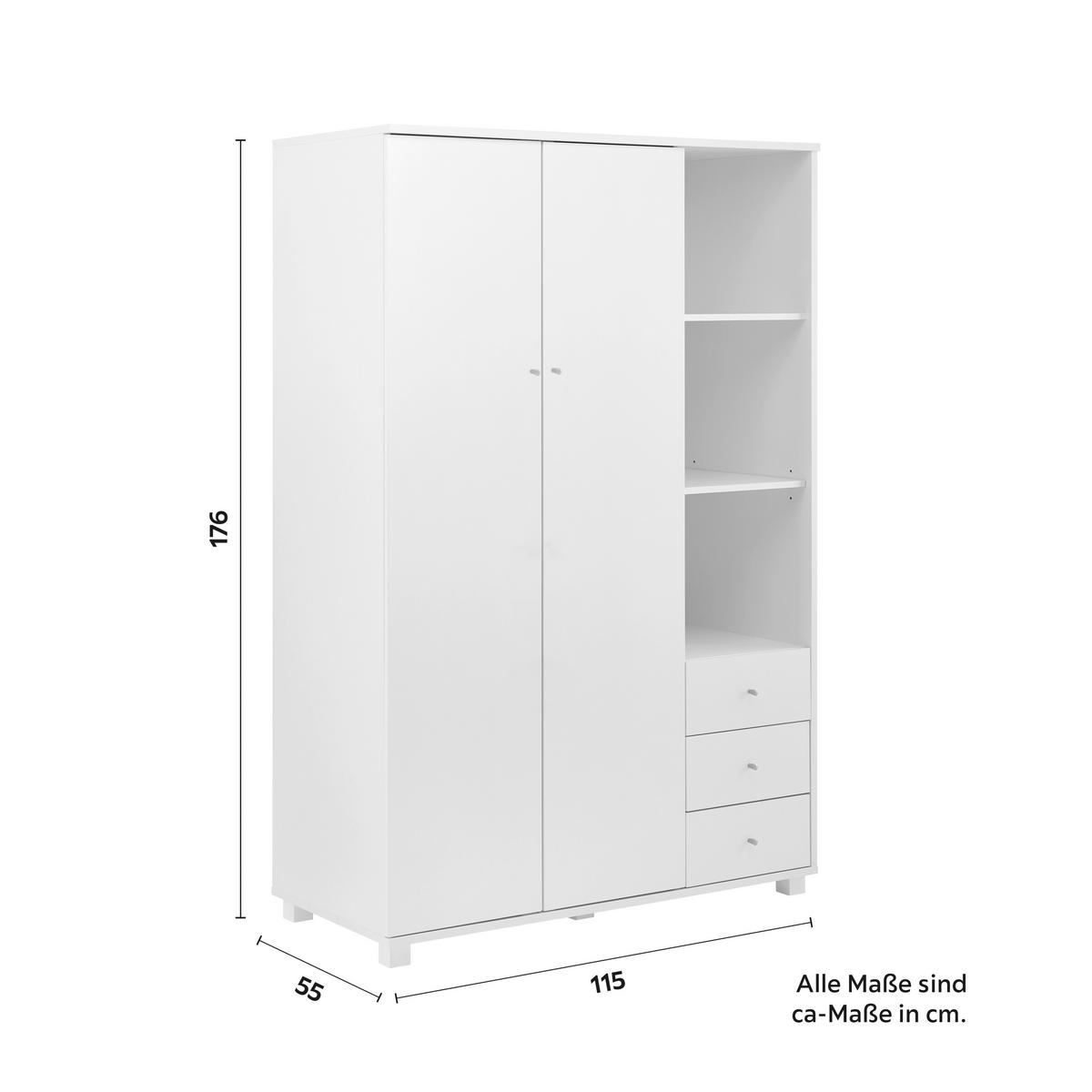 Šatníková skriňa MILO šírka 115cm - biela/strieborná, Modern, kov/drevo (115/176/55cm) - Bessagi Home