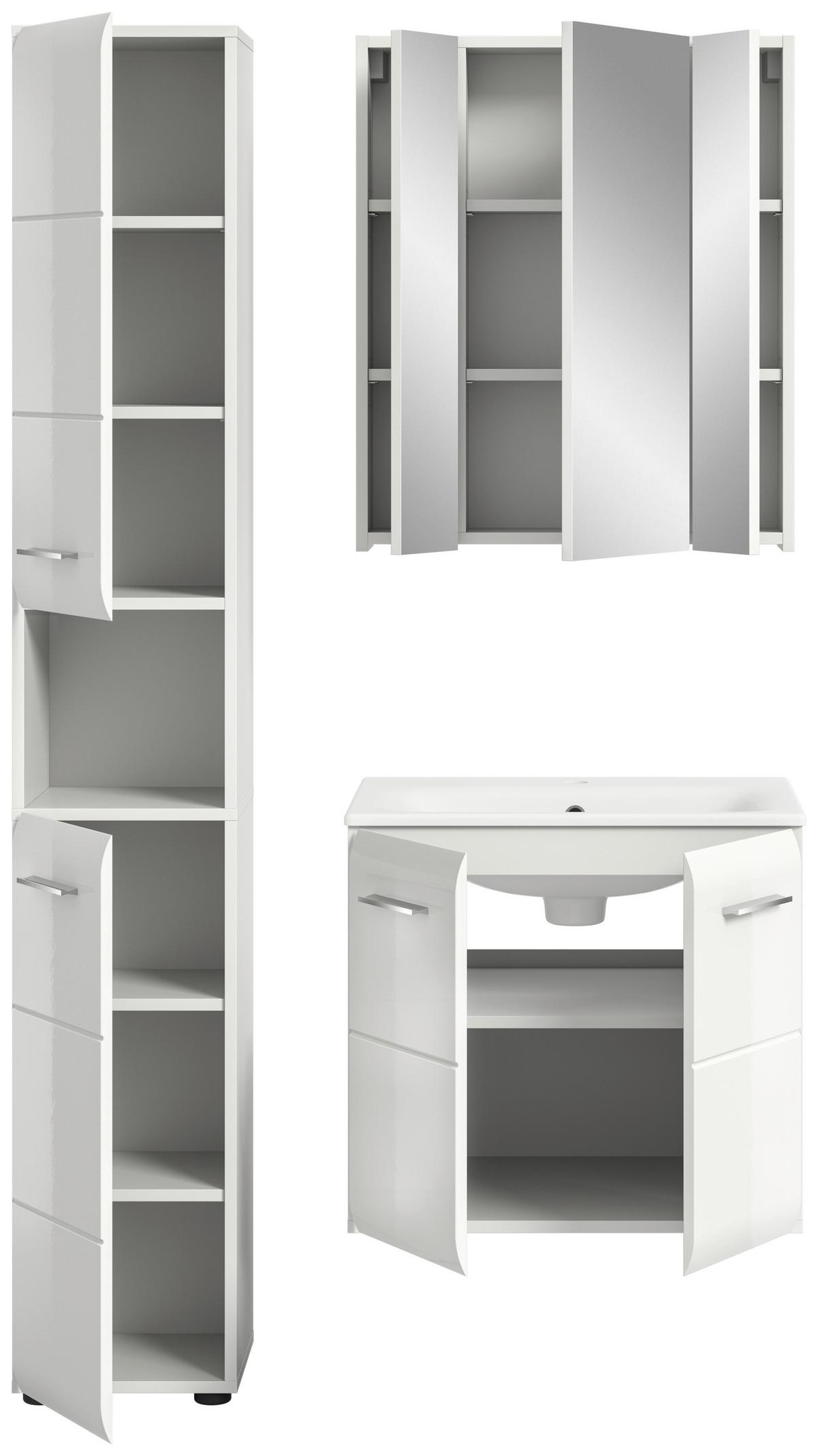 Badezimmer Ice Weiß/weiß Hg 3--Teilig - Weiß Hochglanz/Schwarz, MODERN, Keramik/Holzwerkstoff (90/185/46cm) - MID.YOU