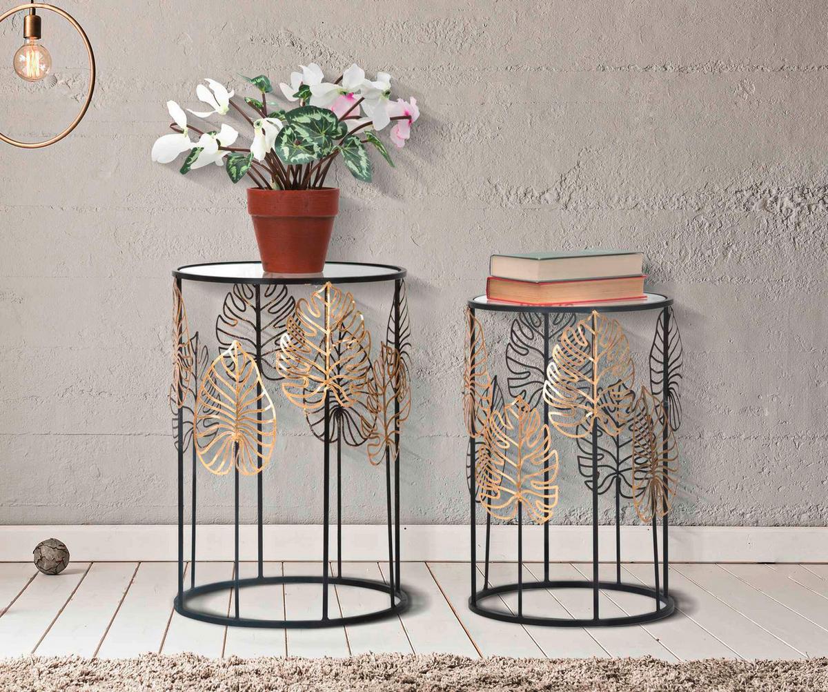 Couchtisch Foglie Glam Coppia Goldfarben, Schwarz B: 38 Cm - Goldfarben/Schwarz, Basics, Glas/Metall (38/55/38cm)