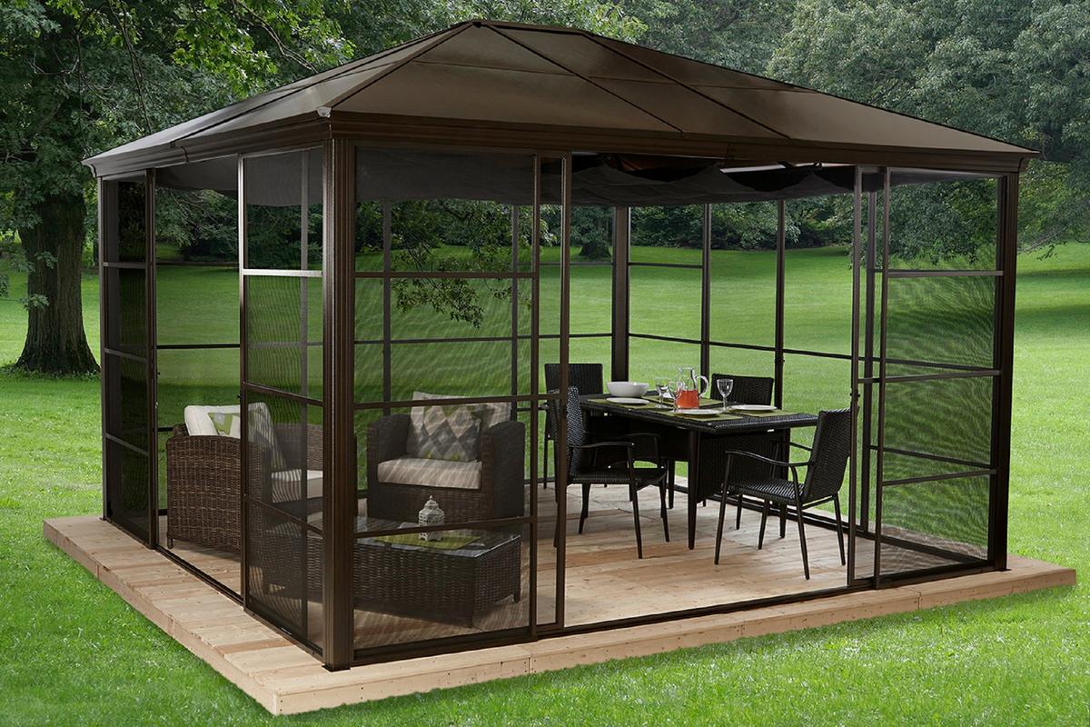 Pavillon Castel 427x362 cm Wetterfest Gartenpavillon - Bronzefarben, Basics, Kunststoff/Metall (427/296/362cm)
