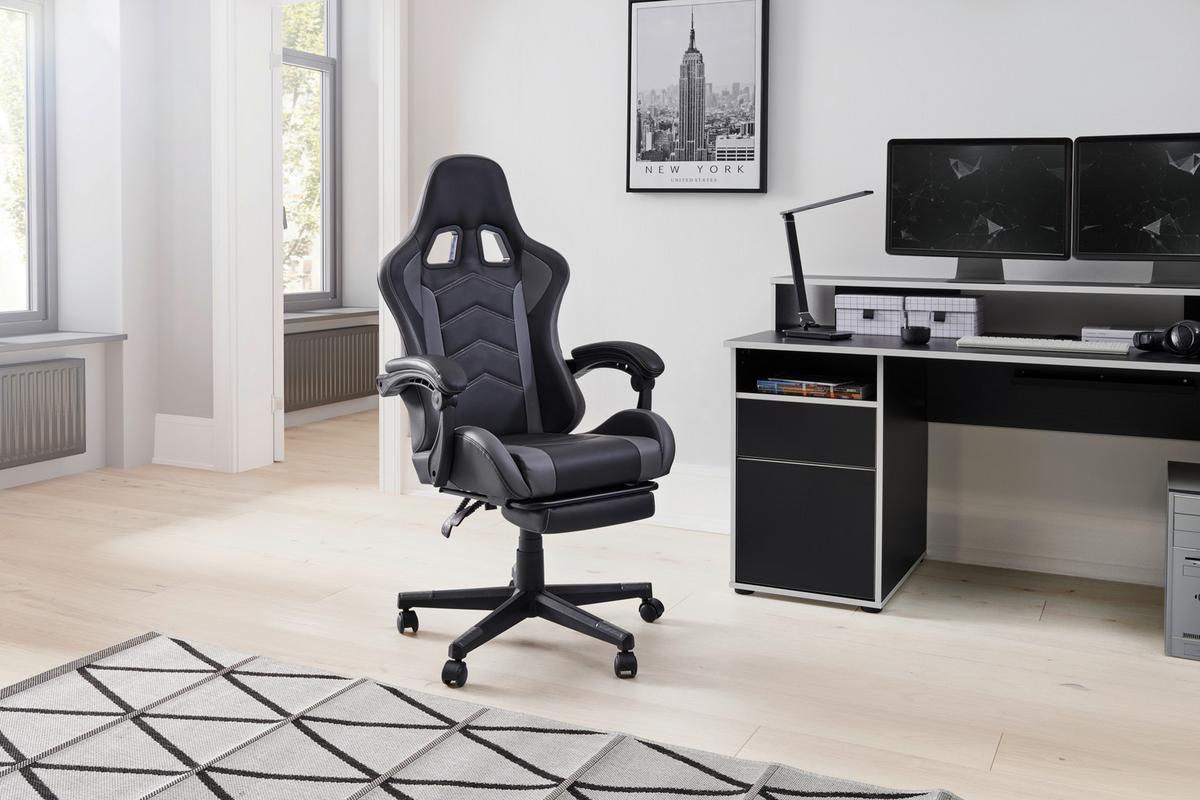 Gamingstuhl Miami - Schwarz/Grau, LIFESTYLE, Kunststoff/Textil (64/124-134/70cm) - MID.YOU