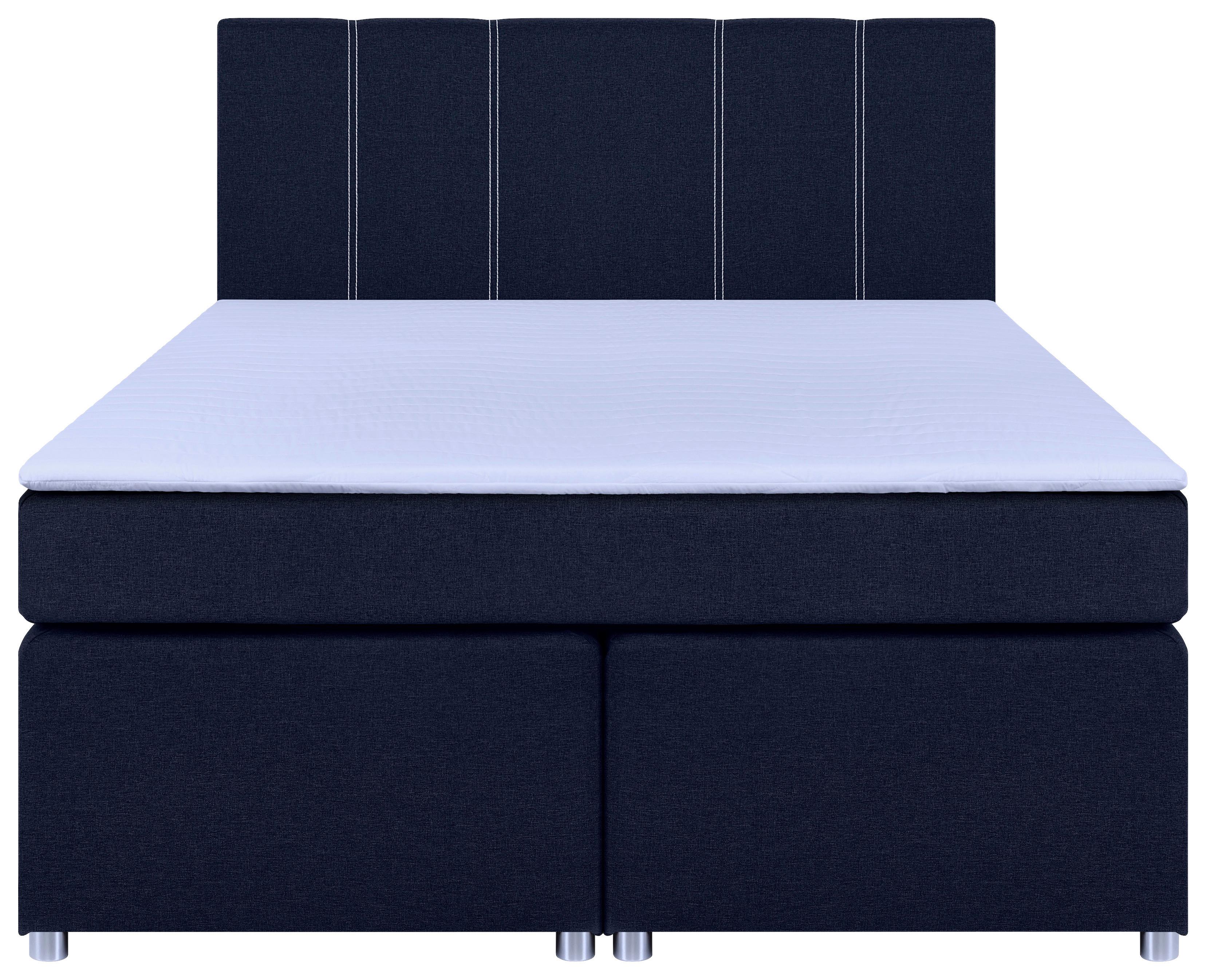 Boxspringbett Malta Mit Topper Blau, 140x200 Cm - Chromfarben/Blau, Basics, Holzwerkstoff/Textil (140/200cm) - P & B