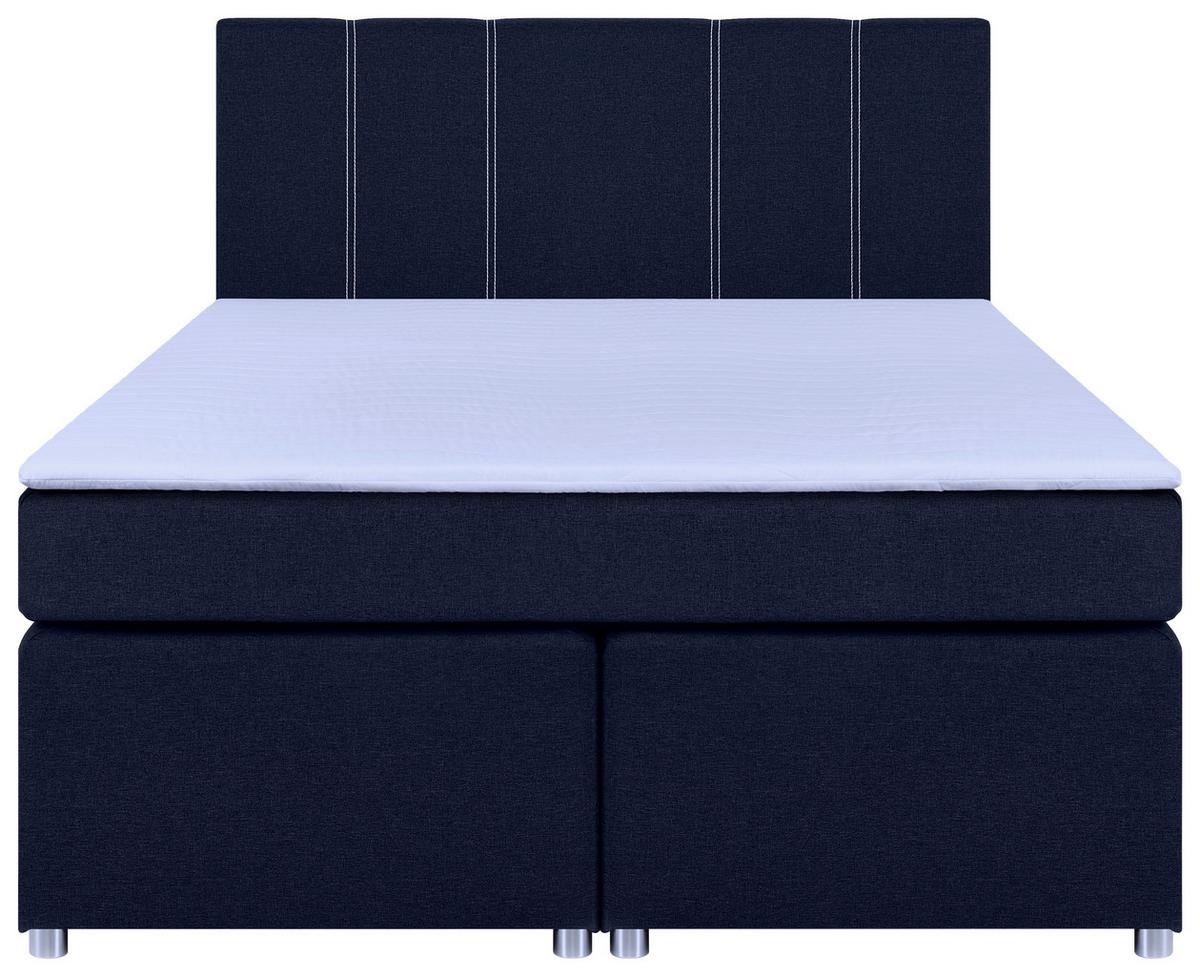 Boxspringbett Malta Mit Topper Blau, 140x200 Cm - Chromfarben/Blau, Basics, Holzwerkstoff/Textil (140/200cm) - P & B
