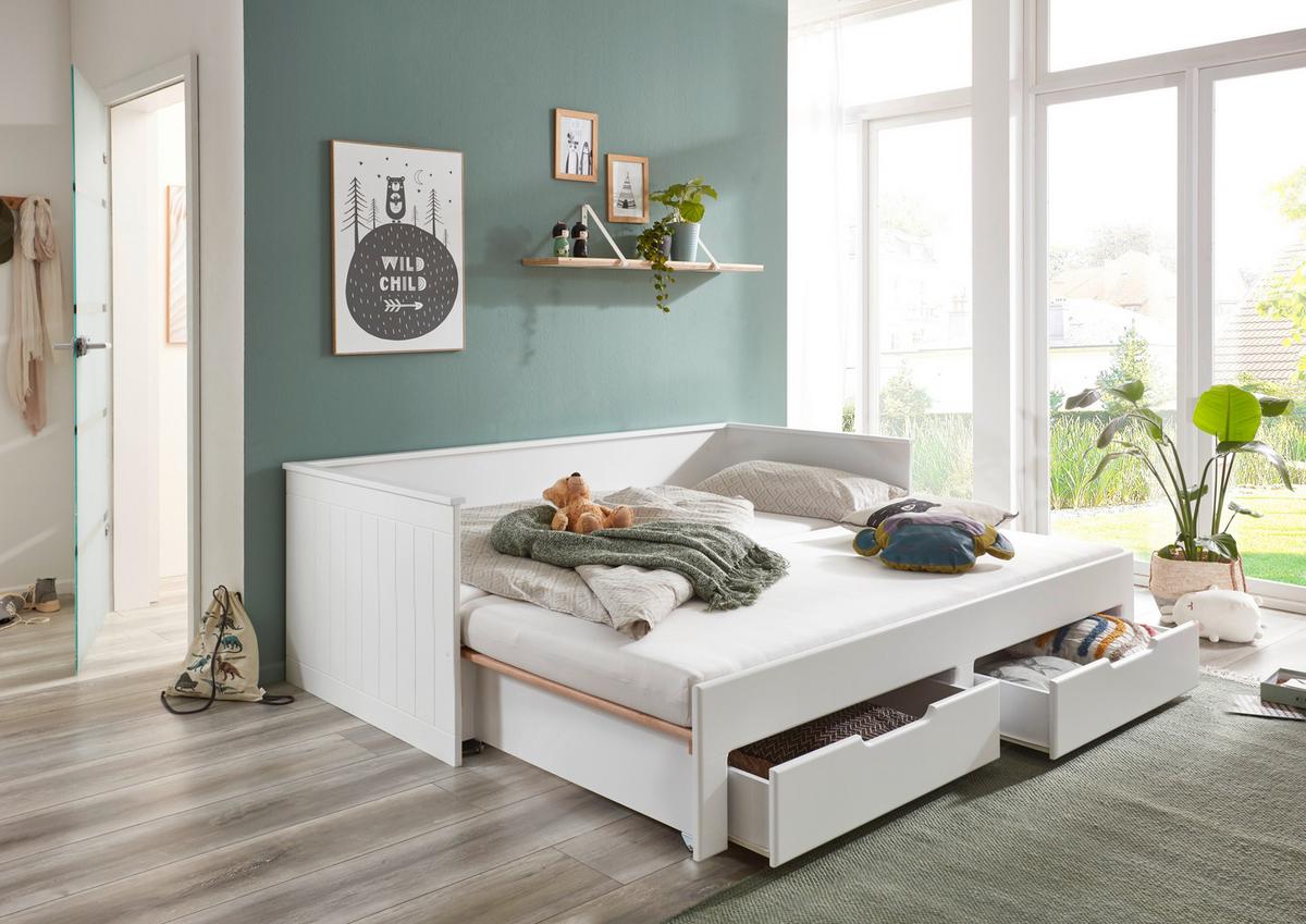 Kihúzható Ágy Clara - bükk/fehér, Basics, faalapú anyag/fa (90/200cm) - P & B