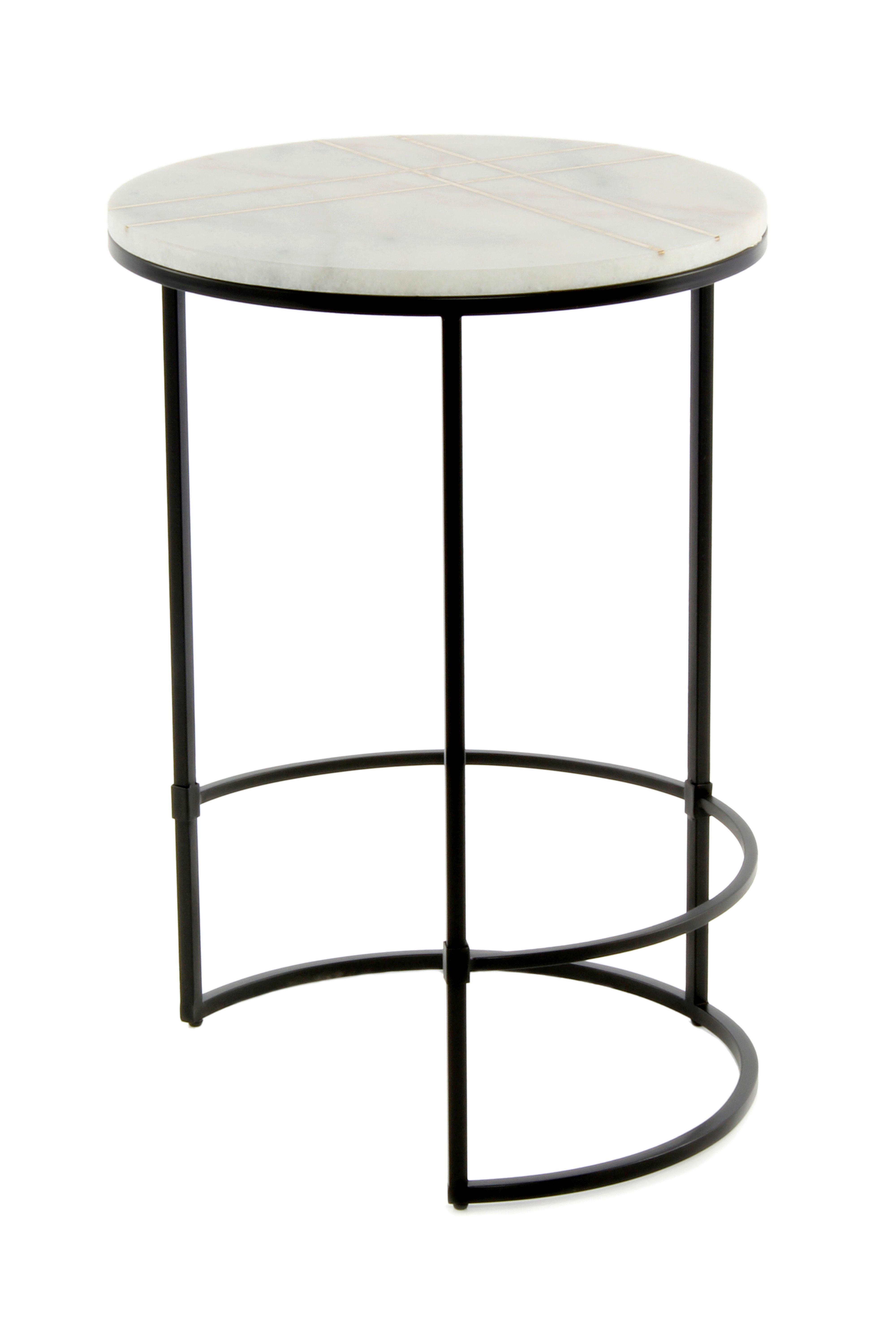 Beistelltisch Rund Mit Marmorplatte Louis, Weiß - Schwarz/Weiß, MODERN, Stein/Metall (44,5/44,5/64cm) - Kayoom
