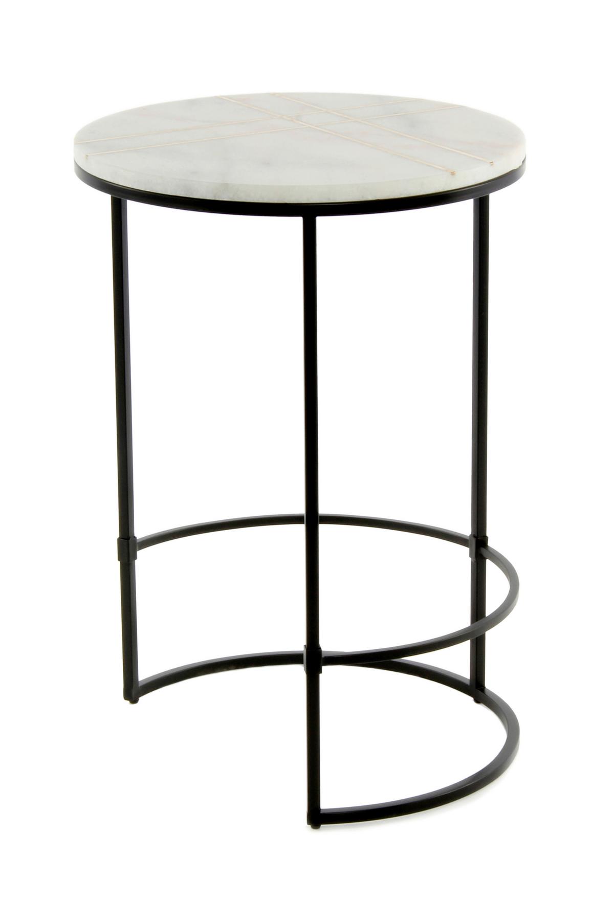 Beistelltisch Rund Mit Marmorplatte Louis, Weiß - Schwarz/Weiß, MODERN, Stein/Metall (44,5/44,5/64cm) - Kayoom